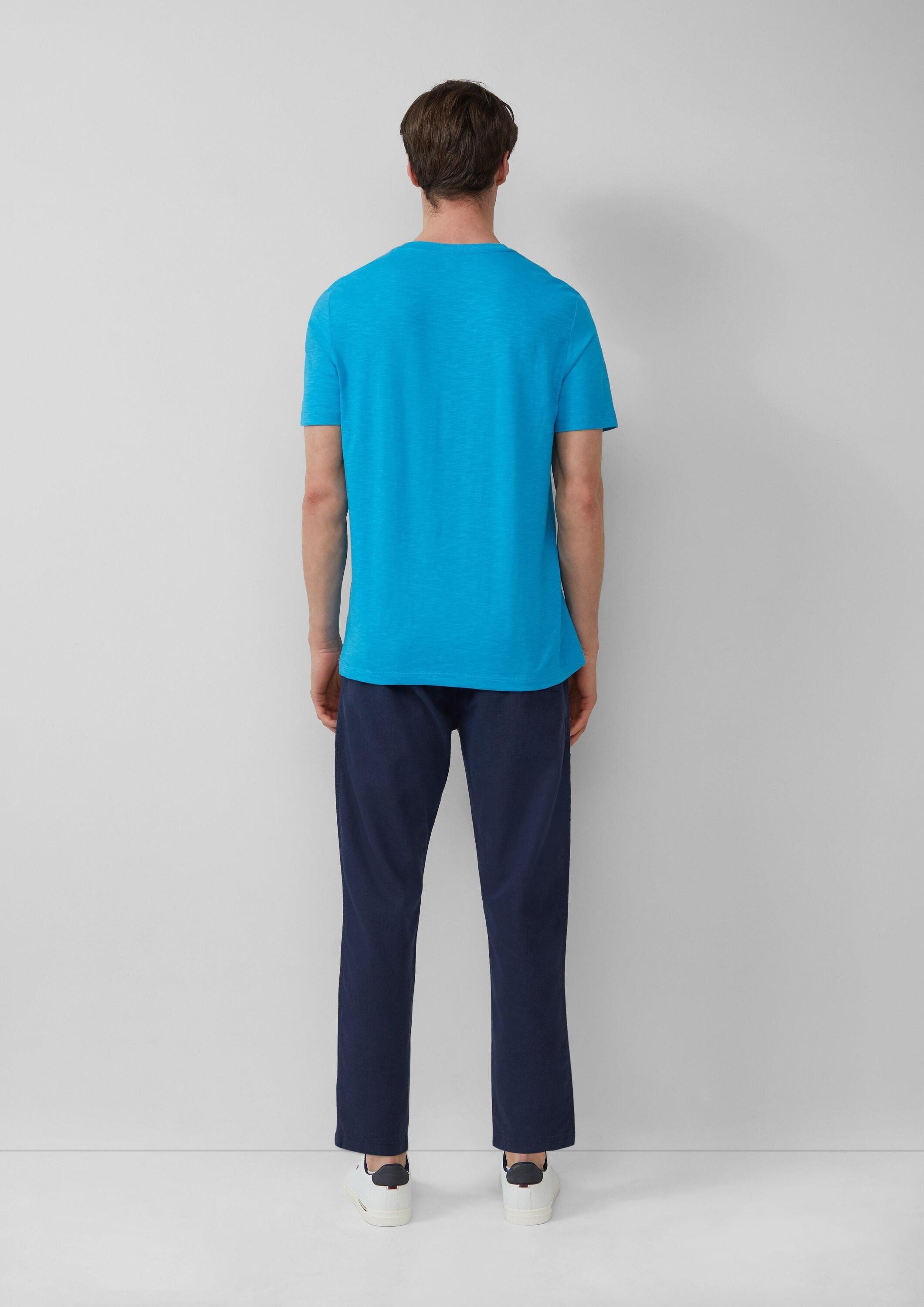s.Oliver Kurzarmshirt T-Shirt Henley-Shirt mit Flammgarnstruktur