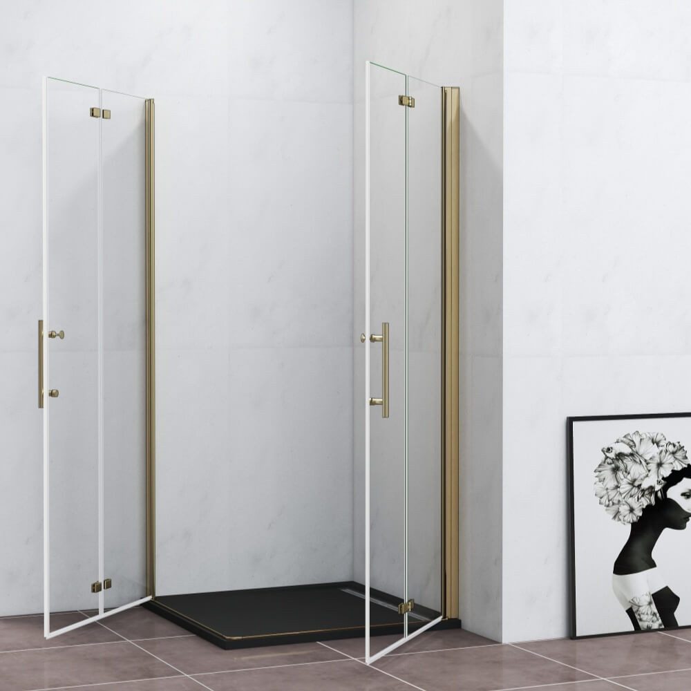 Duschparadies Eckdusche H:195cm Gold Falttür Scharniertür günstig online kaufen