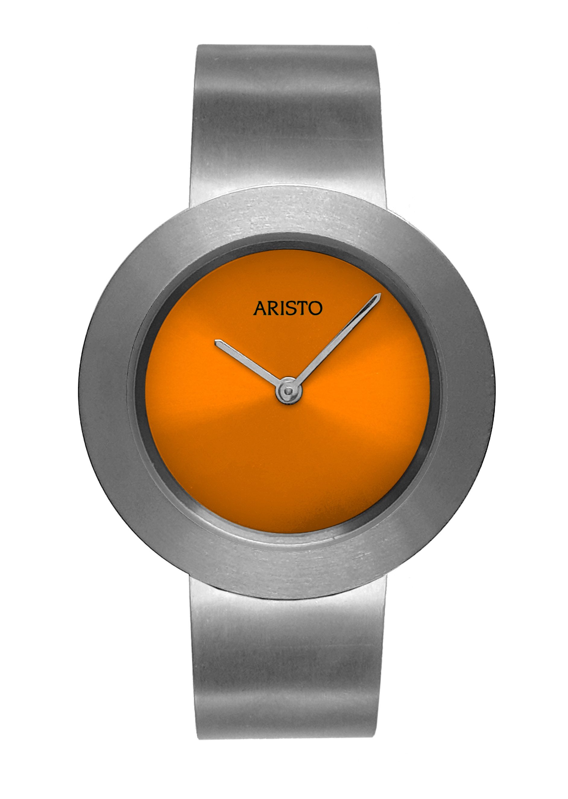 ARISTO Quarzuhr 5D112, Titan Damenuhr - Spangenarmband und orangenes Ziffernblatt, 5 bar wasserdichte und edles Mineralglas - Made in Germany