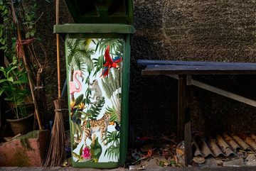 MuchoWow Wandsticker Dschungel - Tiere - Mädchen - Kinder - Jungen - Flamingo - Papagei (1 St), Mülleimer-aufkleber, Mülltonne, Sticker, Container, Abfalbehälter