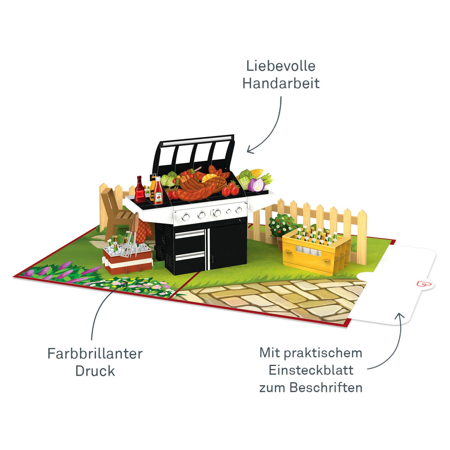 papercrush Geburtstagskarte Gasgrill, Pop-Up Karte Geburtstag für Männer, Handgemacht, Lasergeschnitten