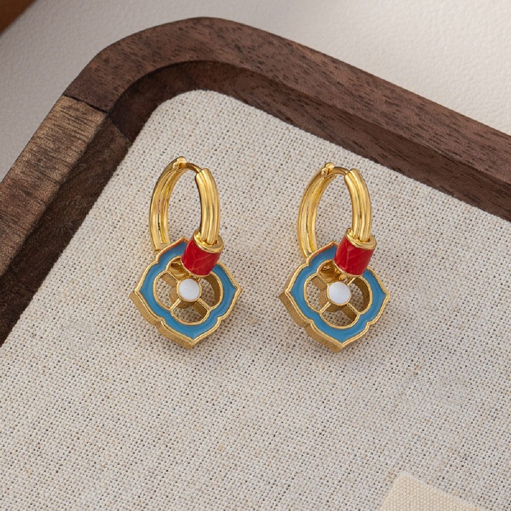 RAIKOU Creolen-Set Abnehmbare Kupfer Ohrringe vergoldet Damen – Emaille Design (4-Teil, 3-Teil), Vintage-Stil mit dezenter, luxuriöser Eleganz
