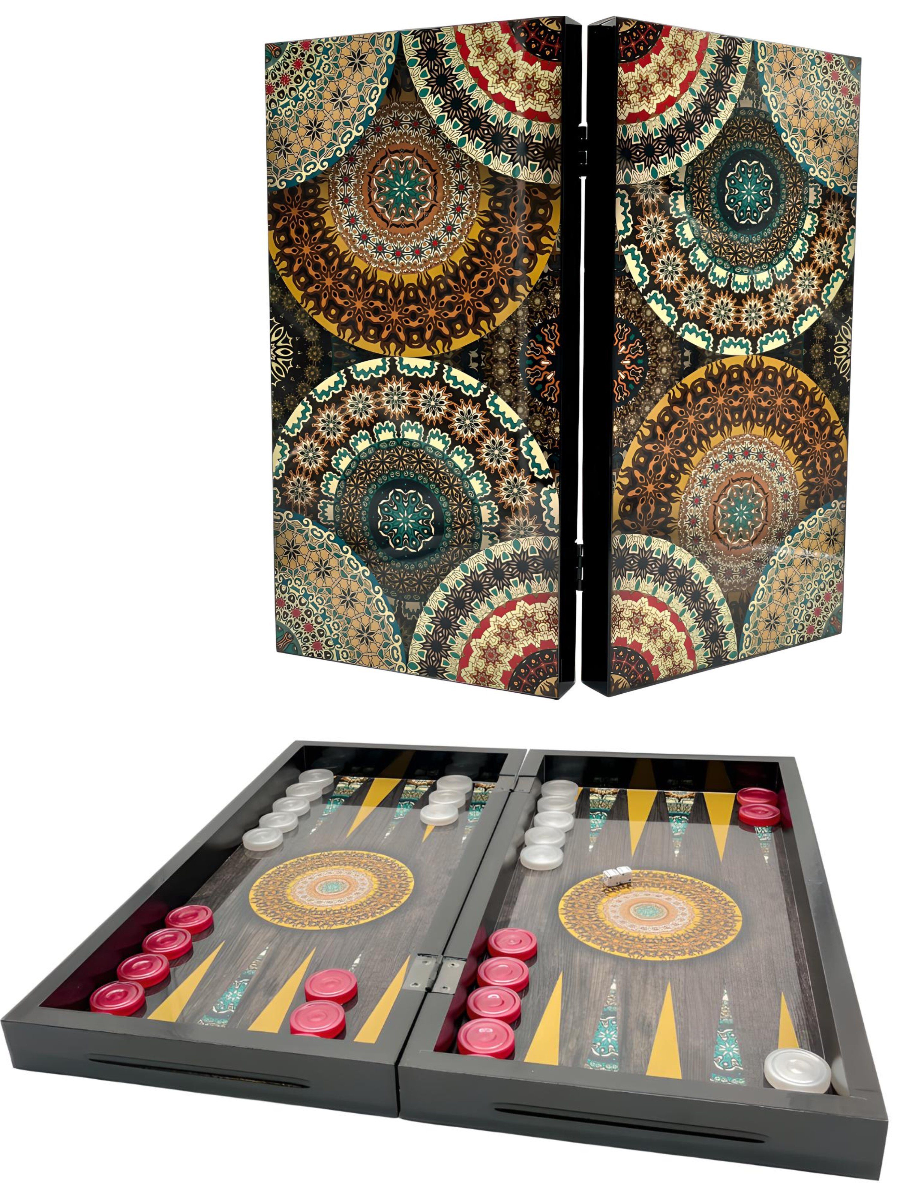 Uzman Spielesammlung, Deluxe Holz Backgammon Set mandala Design 50x48x4 Tavla