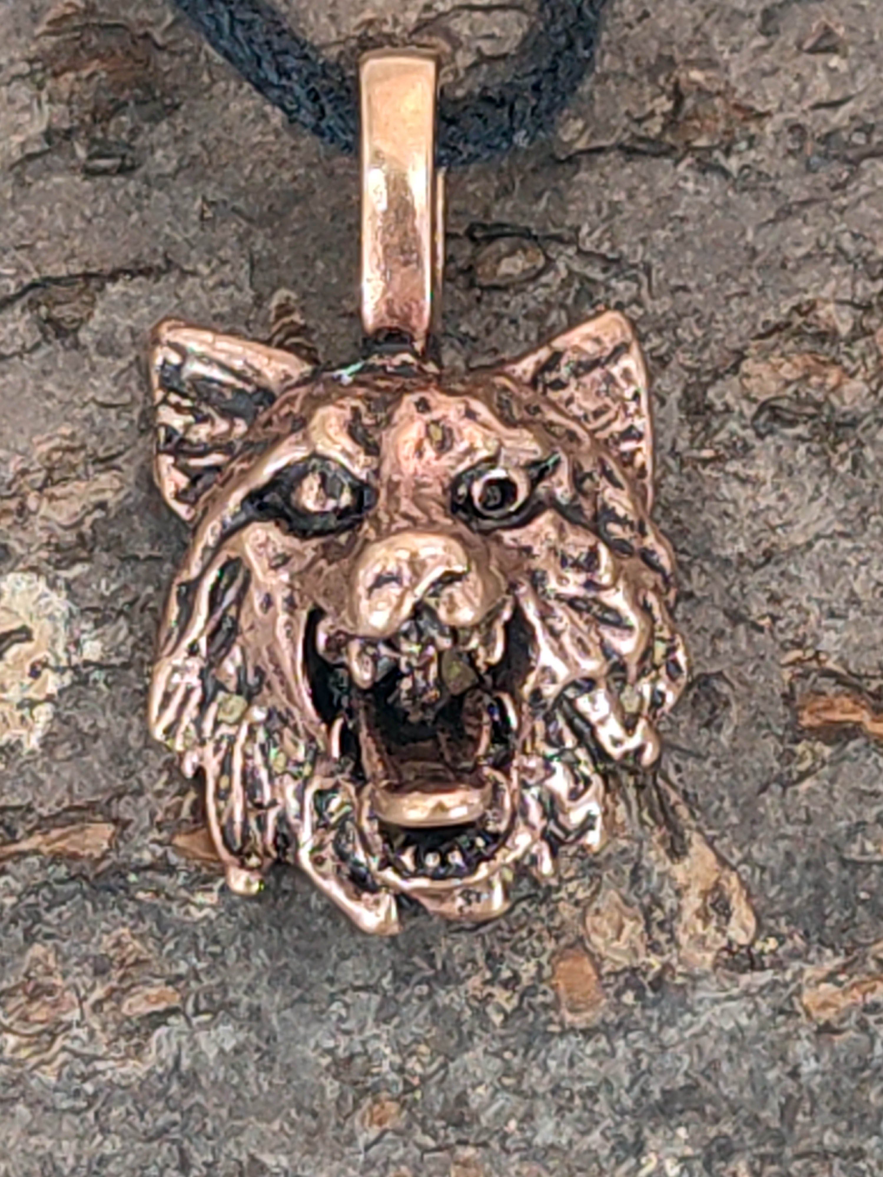 Wolf Leather Kettenanhänger Kettenanhänger Bronze Schädel Wolfskopf plastisch of Kiss Anhänger