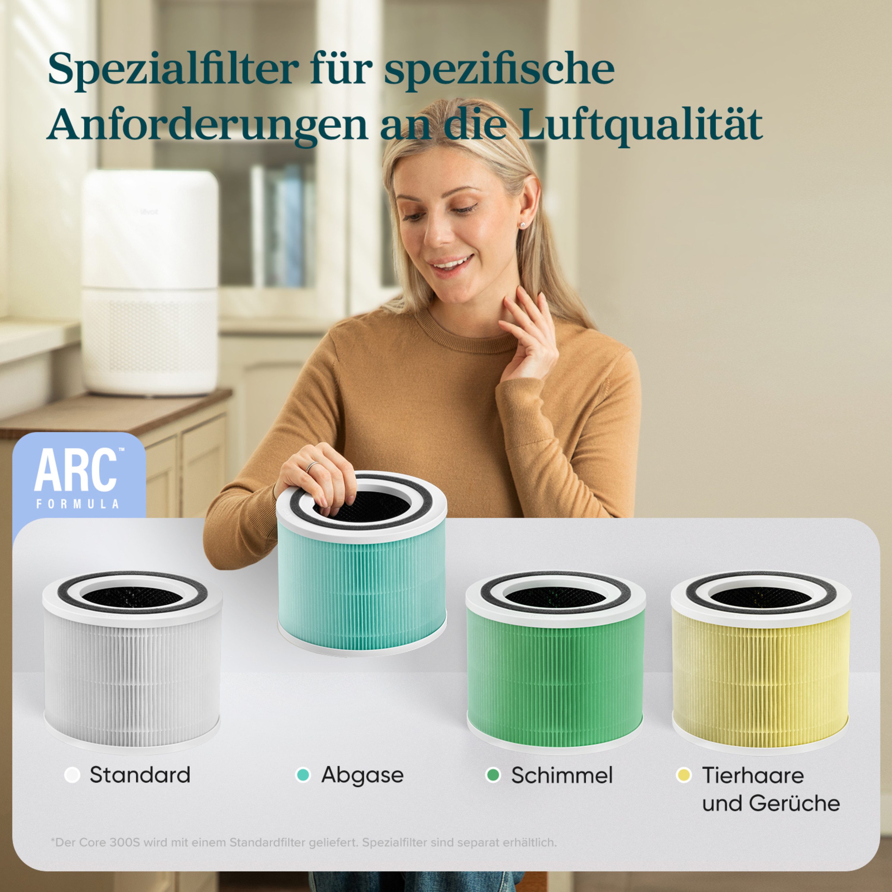 Levoit HEPA-Filter, 3-Stufen-Filter zur Toxinabsorption, für Raucher und Allergiker