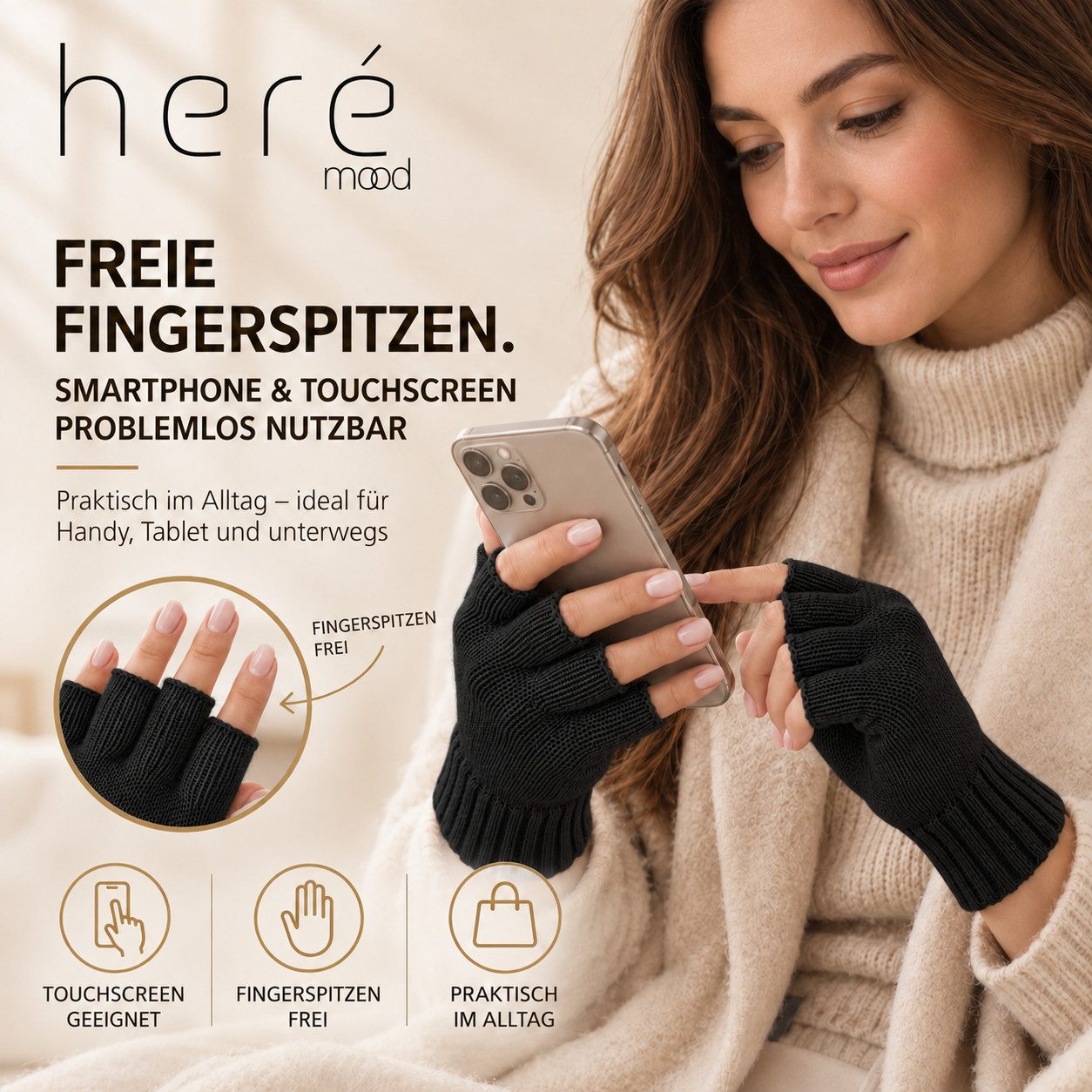 herémood Strickhandschuhe Fingerlose Handschuhe Winter für Damen Herren, Winterhandschuhe vollständig bedeckte Finger, Testsiegel SEHR GUT (Note 1,1) – Bild 2 von 5