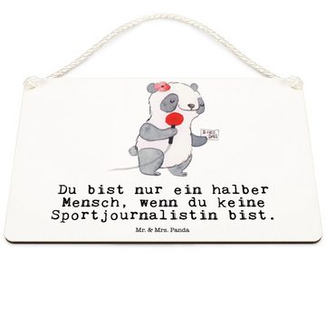 Mr. & Mrs. Panda Hinweisschild DIN A6 Sportjournalistin Herz - Weiß - Geschenk, Wandschild, Studium, (1 St), Herzberührende Sprüche