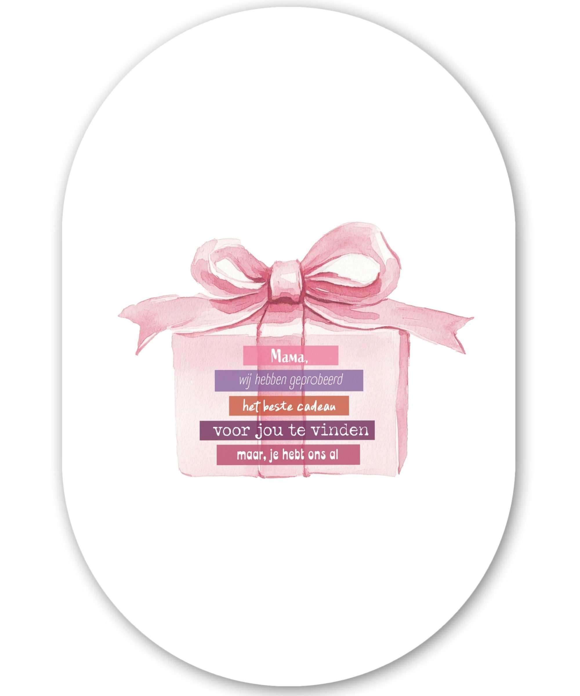 MuchoWow Gemälde Geschenk - Schleife - Text - Rosa, Fotodruck (1 St), Wandbild Oval, Wohnzimmer oder Schlafzimmer Wanddekoration, 40x60 cm