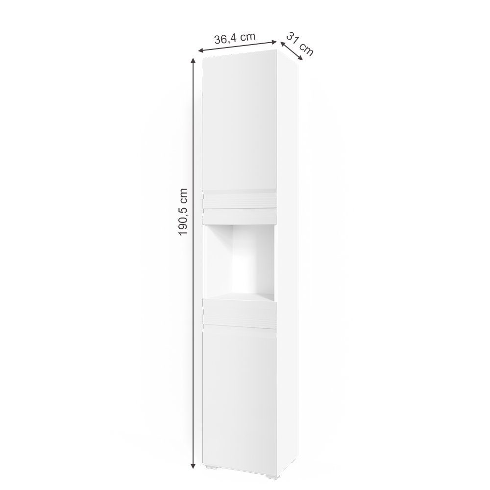 Vicco Hochschrank Fredd, Weiß Hochglanz, 36 x 190.5 cm (1-St)