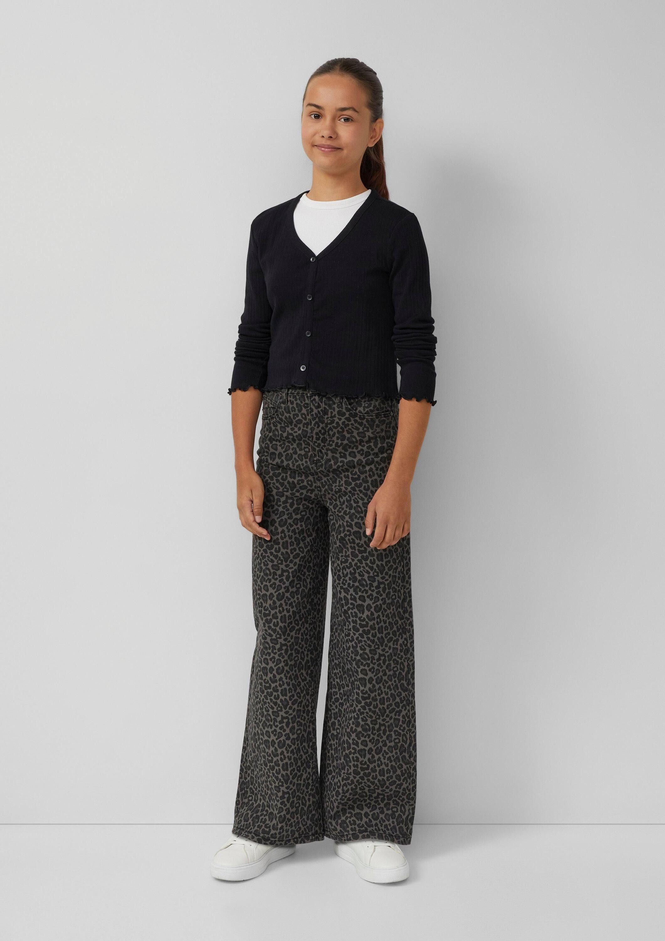 s.Oliver Langarmshirt T-Shirt Kurze Ajour-Strickjacke mit Zierknopfleiste
