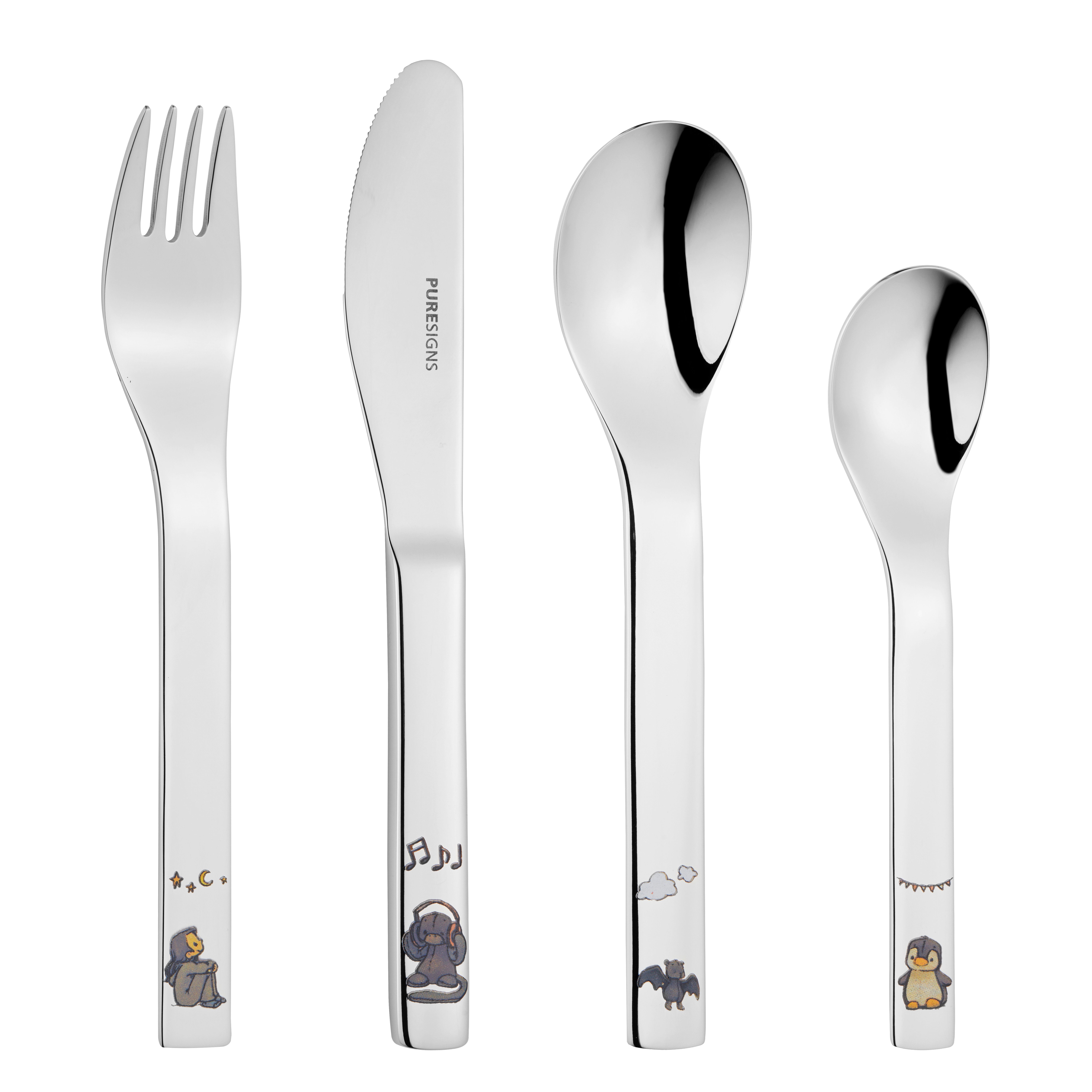 PURESIGNS Kinderbesteck ANOUK (4-tlg), 1 Personen, Edelstahl 18/10, Aus den Kinderbüchern von Hendrikje Balsmeyer und Peter Maffay