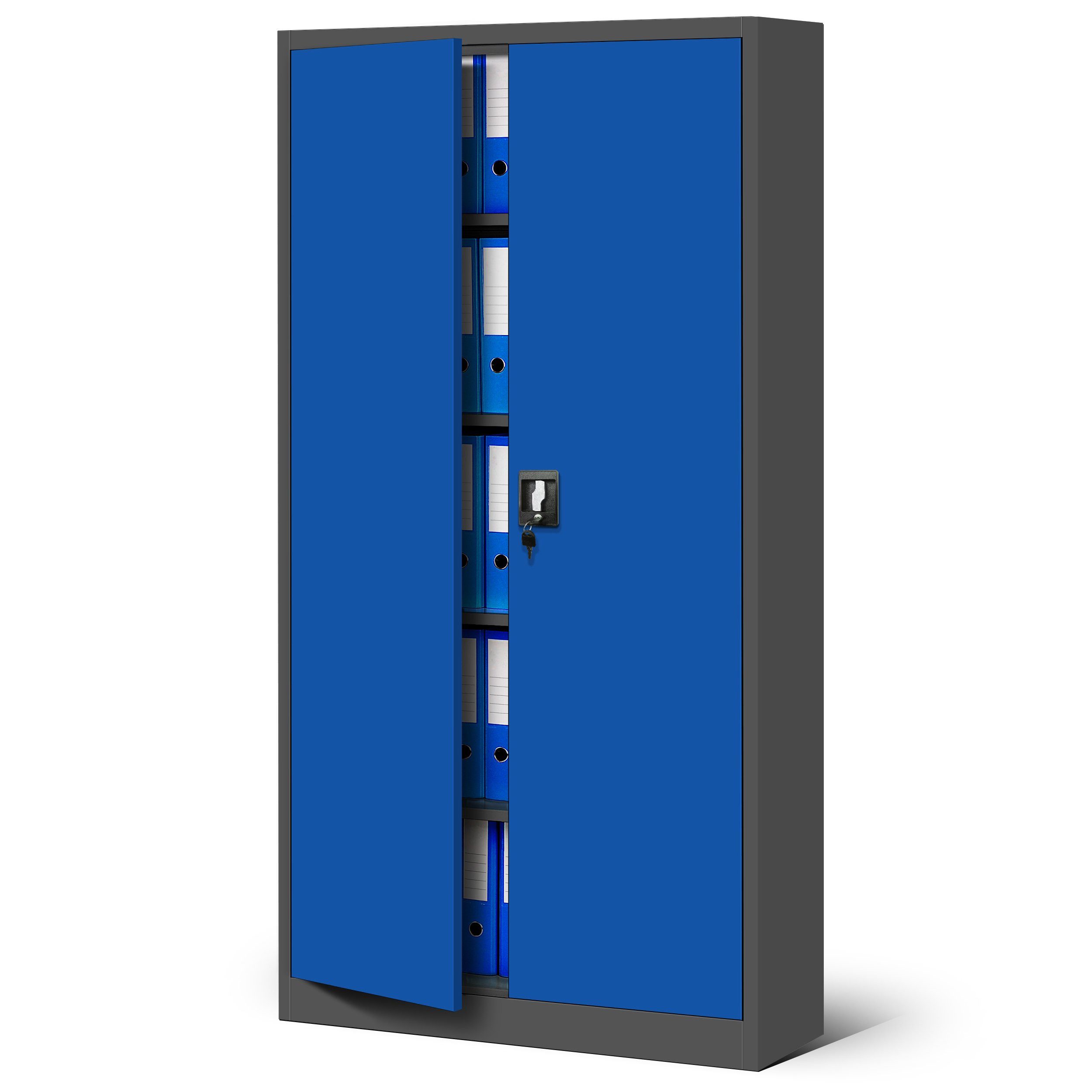 Jan Nowak Aktenschrank Metall Büroschrank abschließbar 90 cm JAN 4 Böden Stahl (Ordnerschrank Aktenschrank Büro Kanzlei Praxis Sozialraum, 0,6 mm 185 x 90 x 45 cm Wandmontage 50 Ordner 2 Schlüssel) Pulverbeschichtet Schloss robust langlebig 16 Farben
