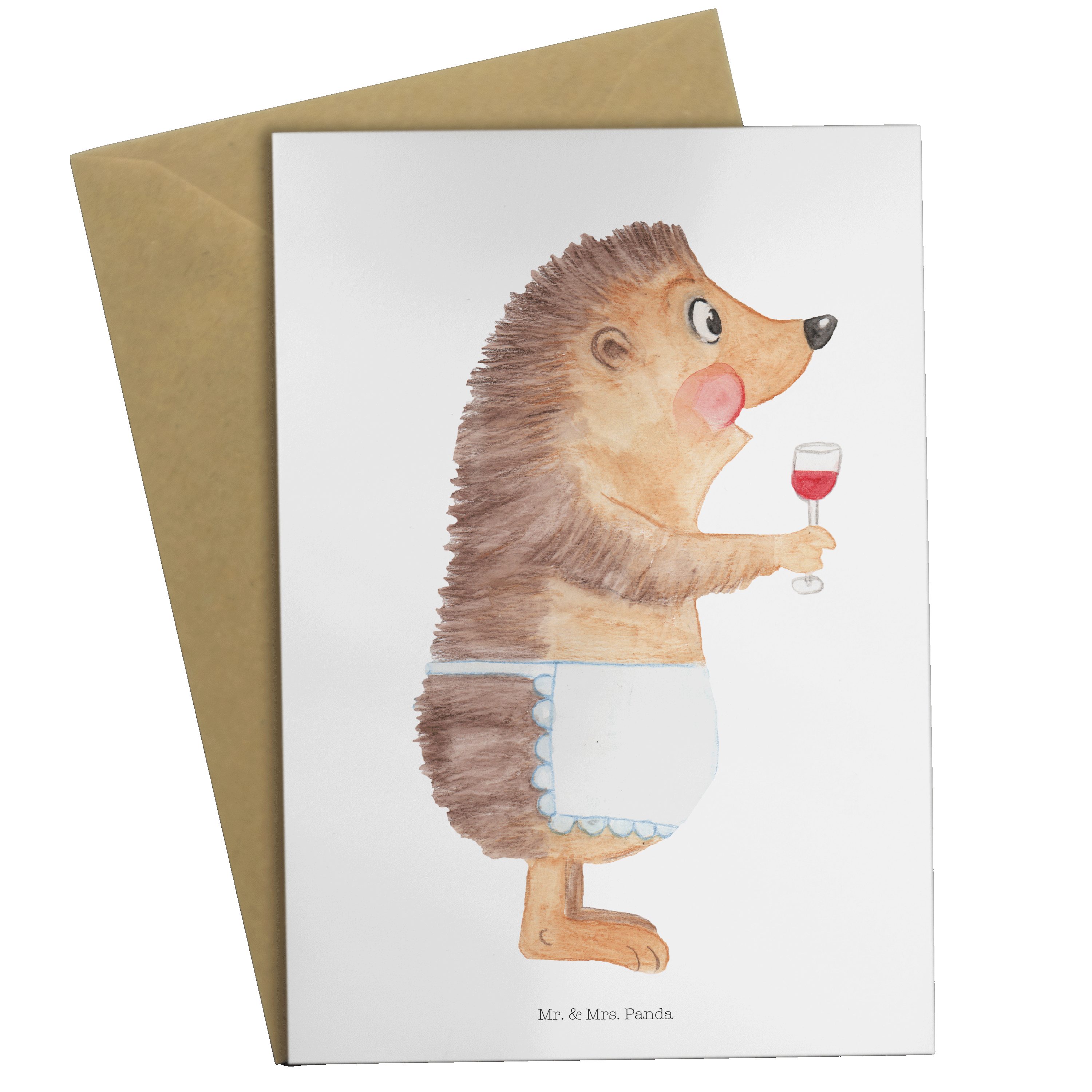Mr. & Mrs. Panda Grußkarte Igel mit Wein - Weiß - Geschenk, Tiere, Wein Deko, Geburtstagskarte