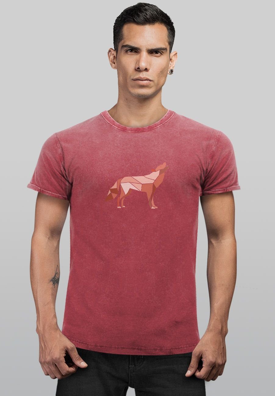 Herren Aufdruck Wil Shirt Neverless Wolf Outdoor Polygon Print Print Geometrie mit rot Vintage Print-Shirt