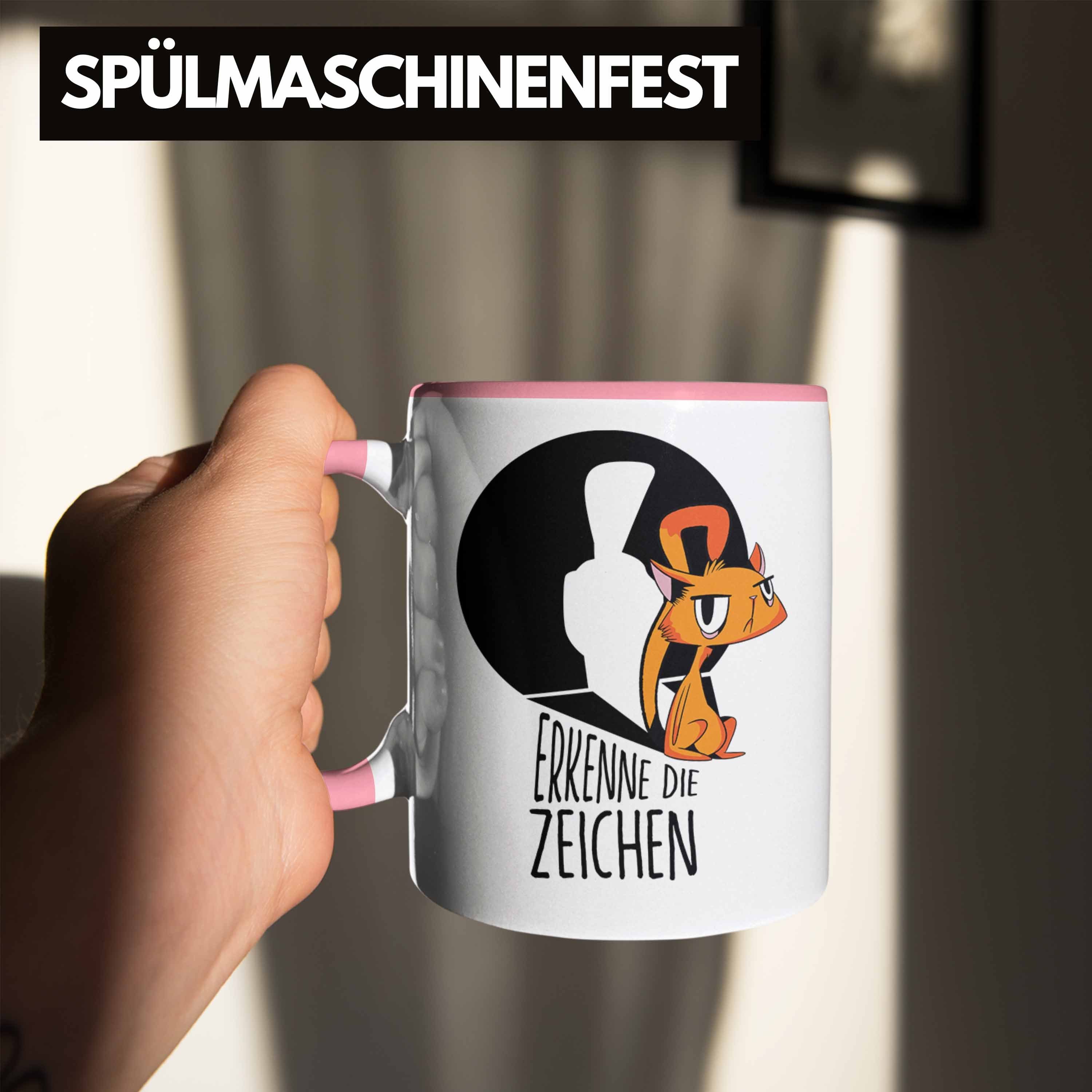 Trendation Tasse Tasse - Rosa mit Geschenk Erkenne Spruch Katzenmotiv Zeichen Geschenkid die