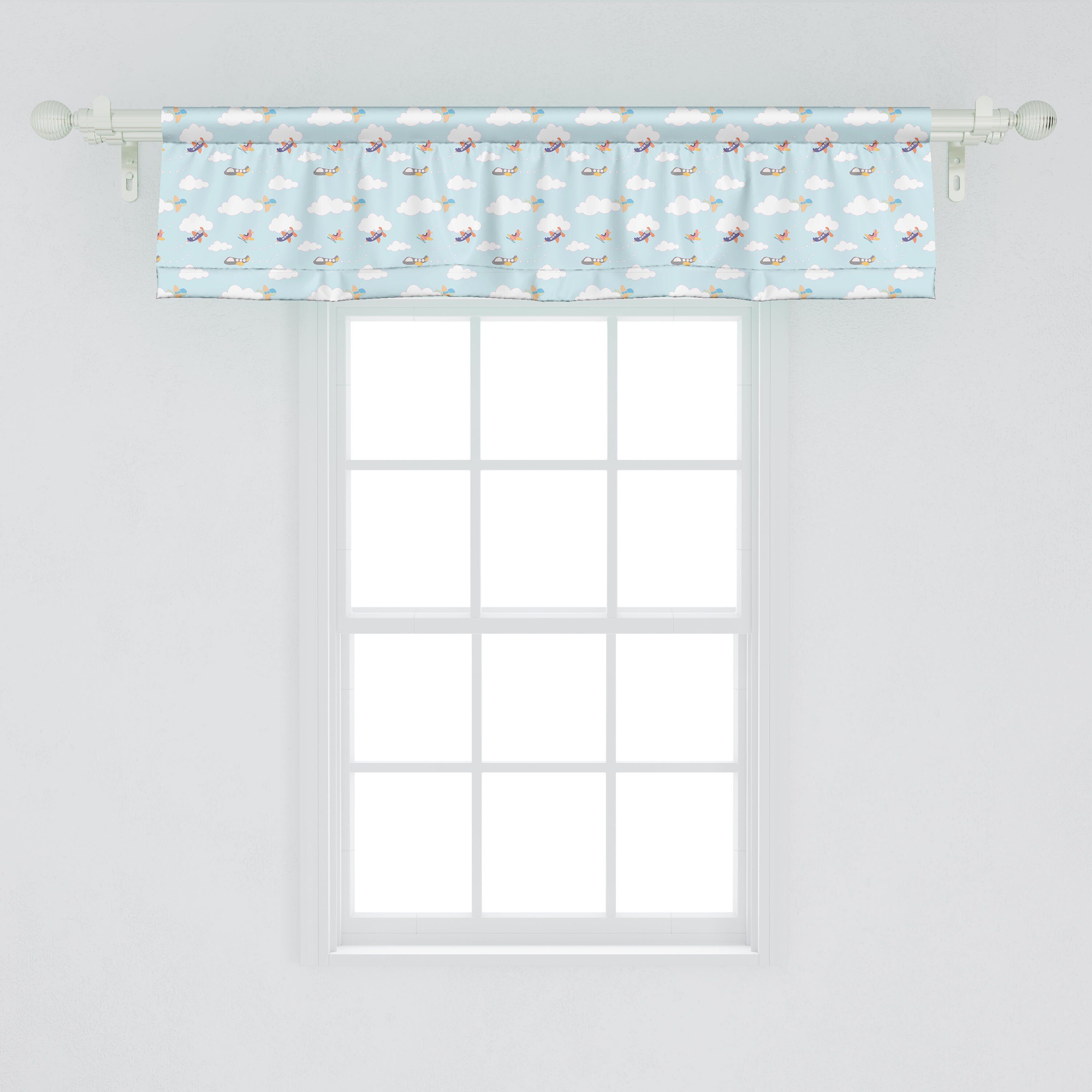 Schlafzimmer Küche Volant Flugzeug Stangentasche, Vorhang Cartoon für Dekor Scheibengardine mit Microfaser, Wolken und Flugzeuge Abakuhaus,