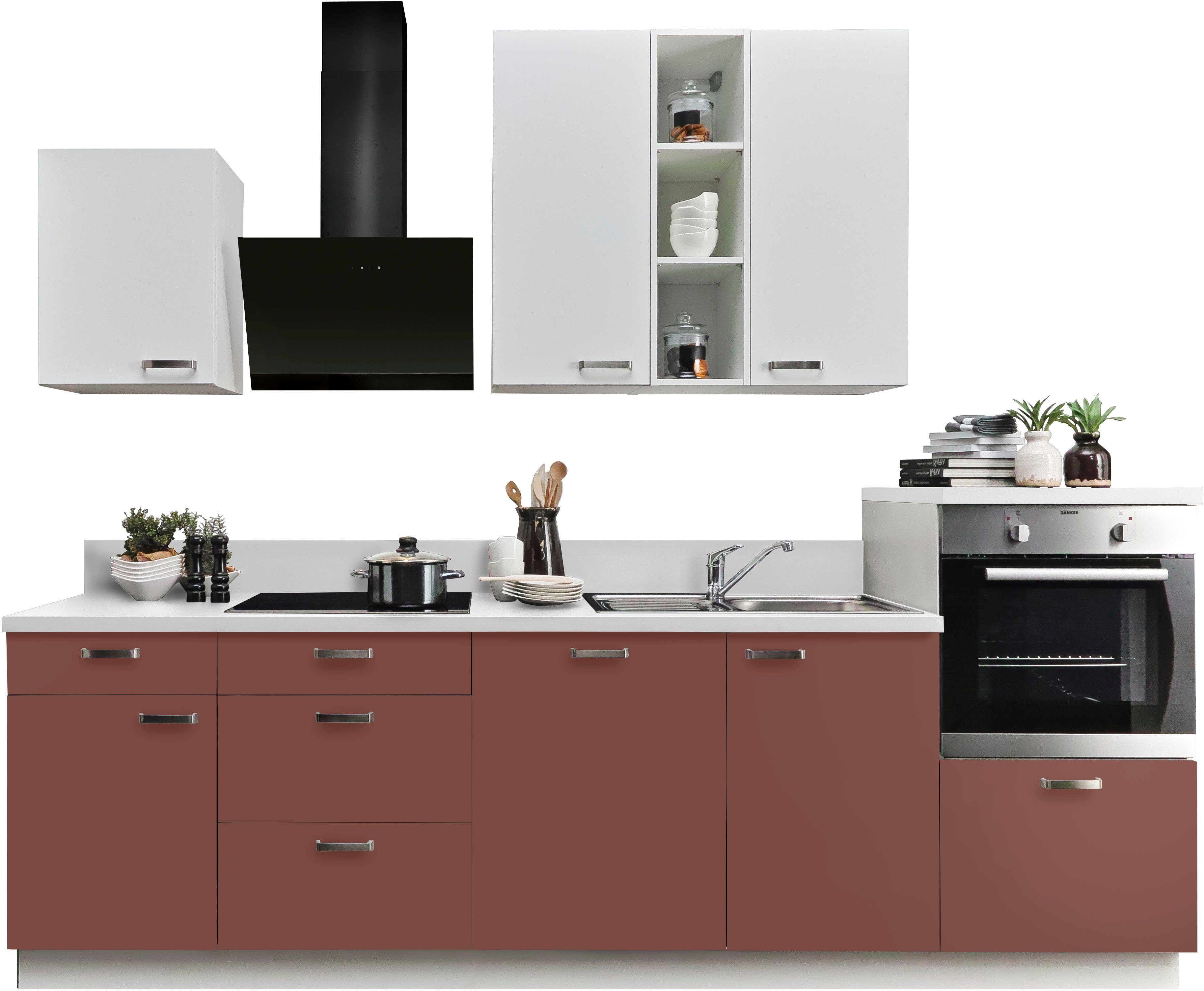 KOCHSTATION Küchenzeile "KS-Bari", wahlw. mit E-Geräten & Geschirrspüler, Soft-Close-Funktion und Vollauszügen, vormontiert, Breite 280 cm