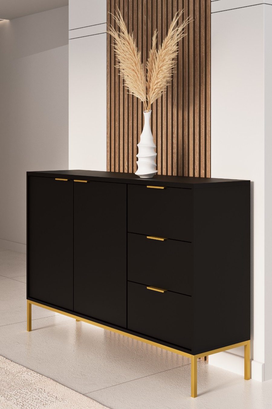 Raumhirsch Furniture Kommode Austin 150x40x100 cm (Einzelmöbel, Kommode mit 2 Türen & 3 Schubladen), hochwertige Verarbeitung, ABS-Kanten, elegante Metallgriffe