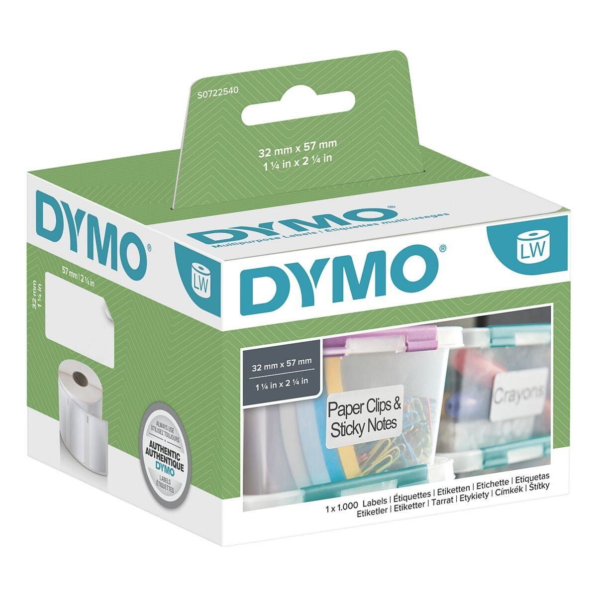 DYMO Thermorolle S0722540, 1.000 Vielzweck-Etiketten ablösbar, B/L: 57/32 mm