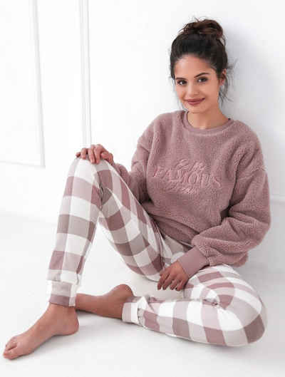Sensis Loungeanzug warmer Pyjama mit zarter Stickerei