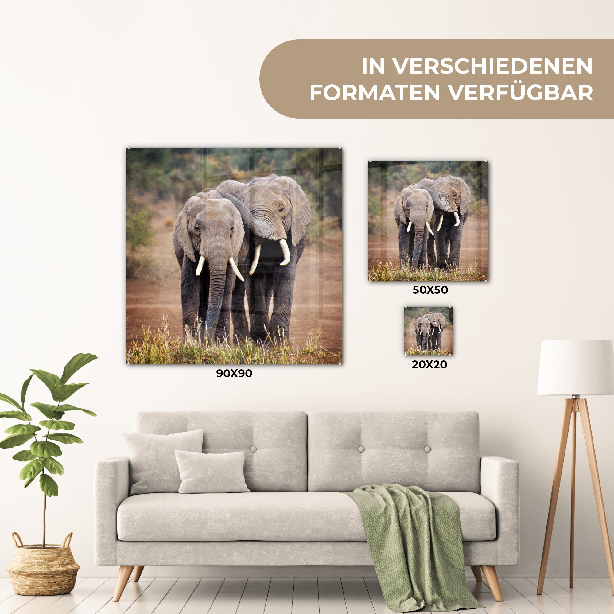 Wandbild Tiere Glasbilder Natur, Foto St), Bilder - - Elefant Glas - auf (1 - Acrylglasbild - auf Bäume - Wanddekoration MuchoWow Glas