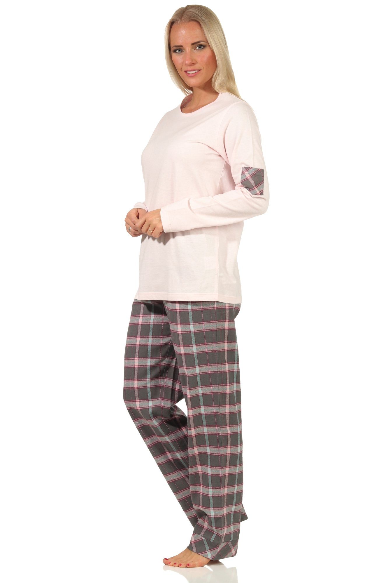 Creative by Normann Pyjama Damen Flanell Pyjama Mix & Match Top Single  Jersey, Hose Flanell