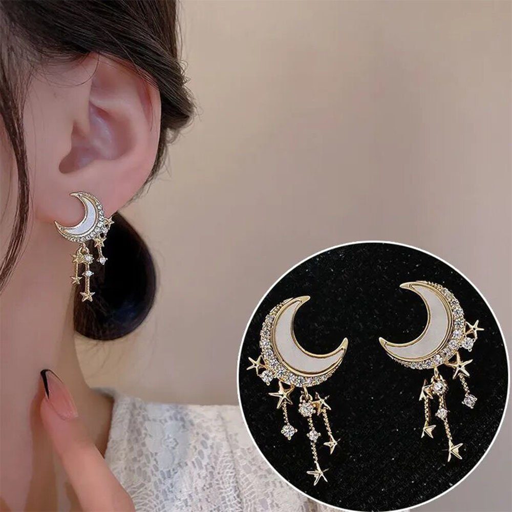Haiaveng Paar (2-tlg) Mond Stern Zirkon Ohrhänger Unregelmäßige Ohrringe Persönlichkeit Mode Ohrringe