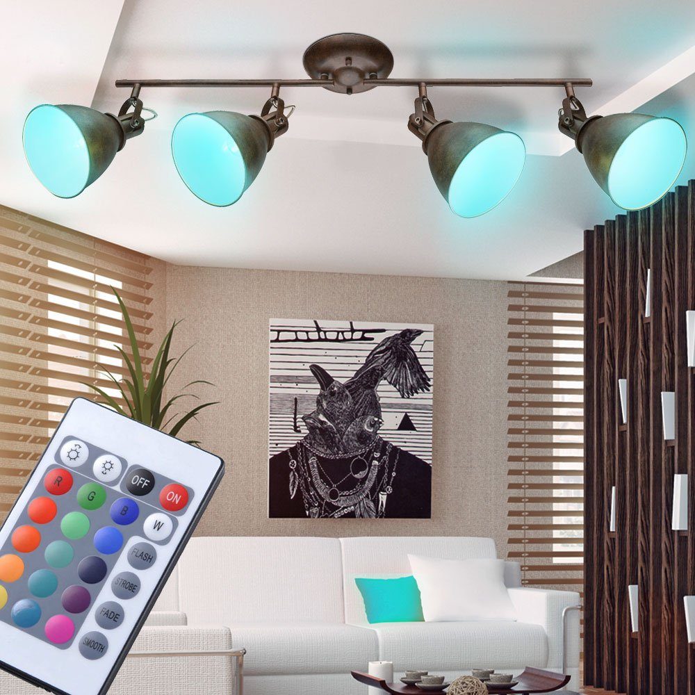 etc-shop LED Deckenleuchte, Leuchtmittel inklusive, Warmweiß, Farbwechsel, Decken Leuchte Fernbedienung beweglich Landhaus rostfärbig im Set