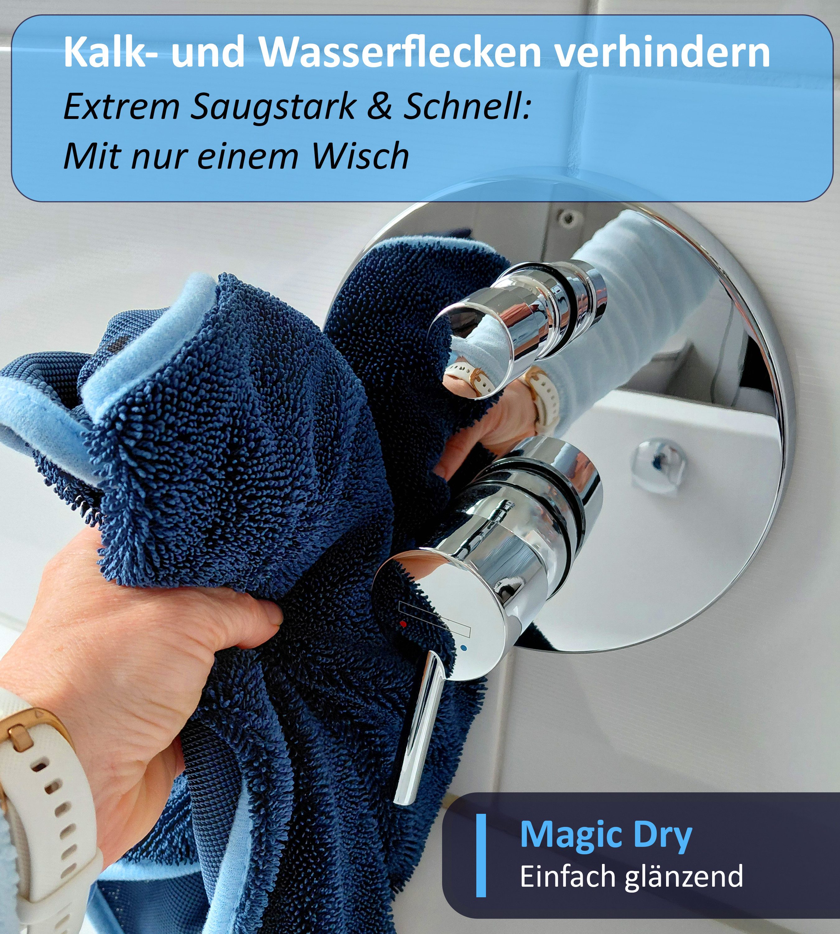 Blumbach Duschabzieher - Silikon Abzieher inkl. 2 Mikrofaser Trockentücher 40 x 60 cm, (Abzieher Dusche 28 cm breit mit 2 Halterungen), Mikrofasertücher für Dusche, Bad und Auto