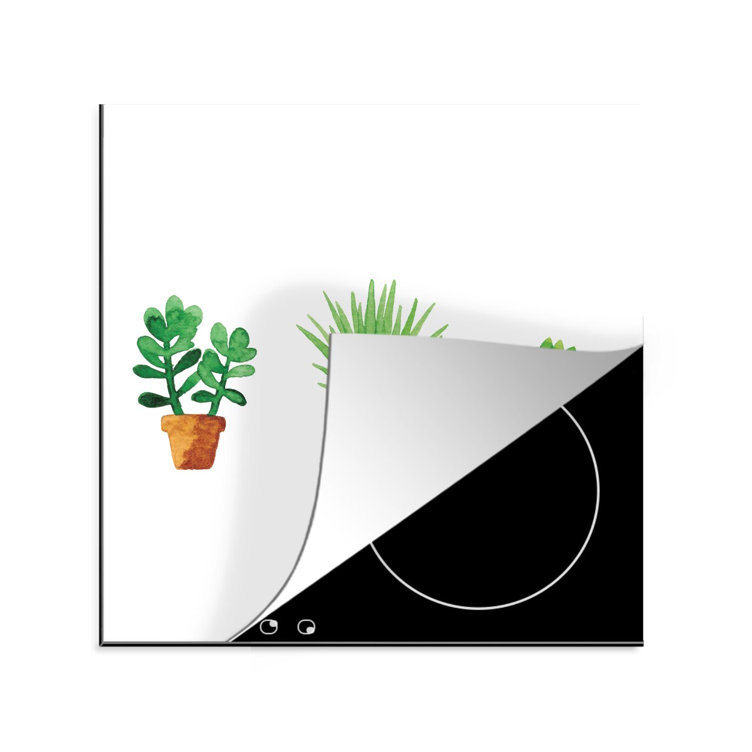 Herdblende-/Abdeckplatte Aquarell Blumentopf tlg), cm, - (1 küche 78x78 MuchoWow Ceranfeldabdeckung, für Pflanzen, Arbeitsplatte - Vinyl,