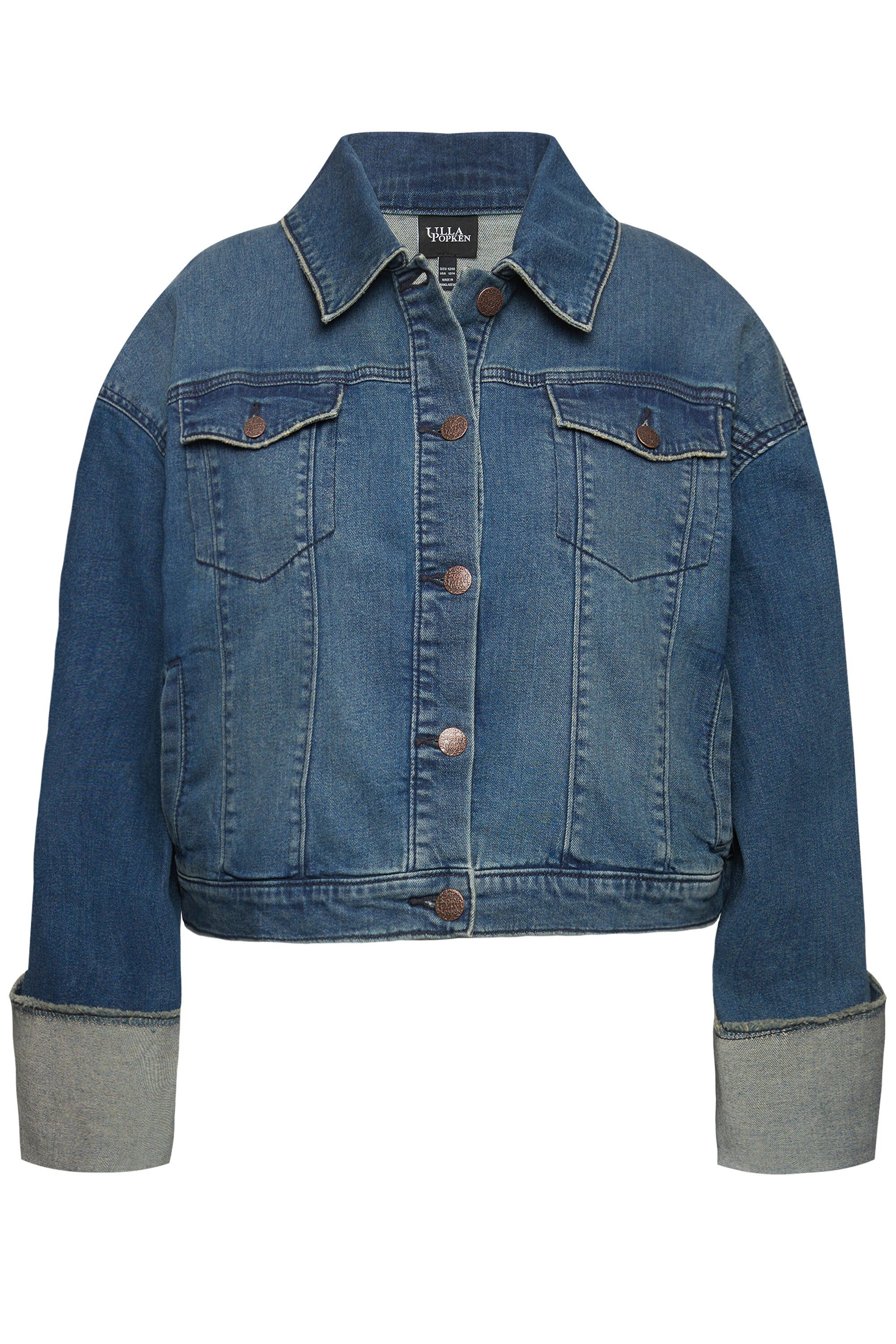 Ulla Popken Jeansjacke Jeansjacke Fransen Hemdkragen