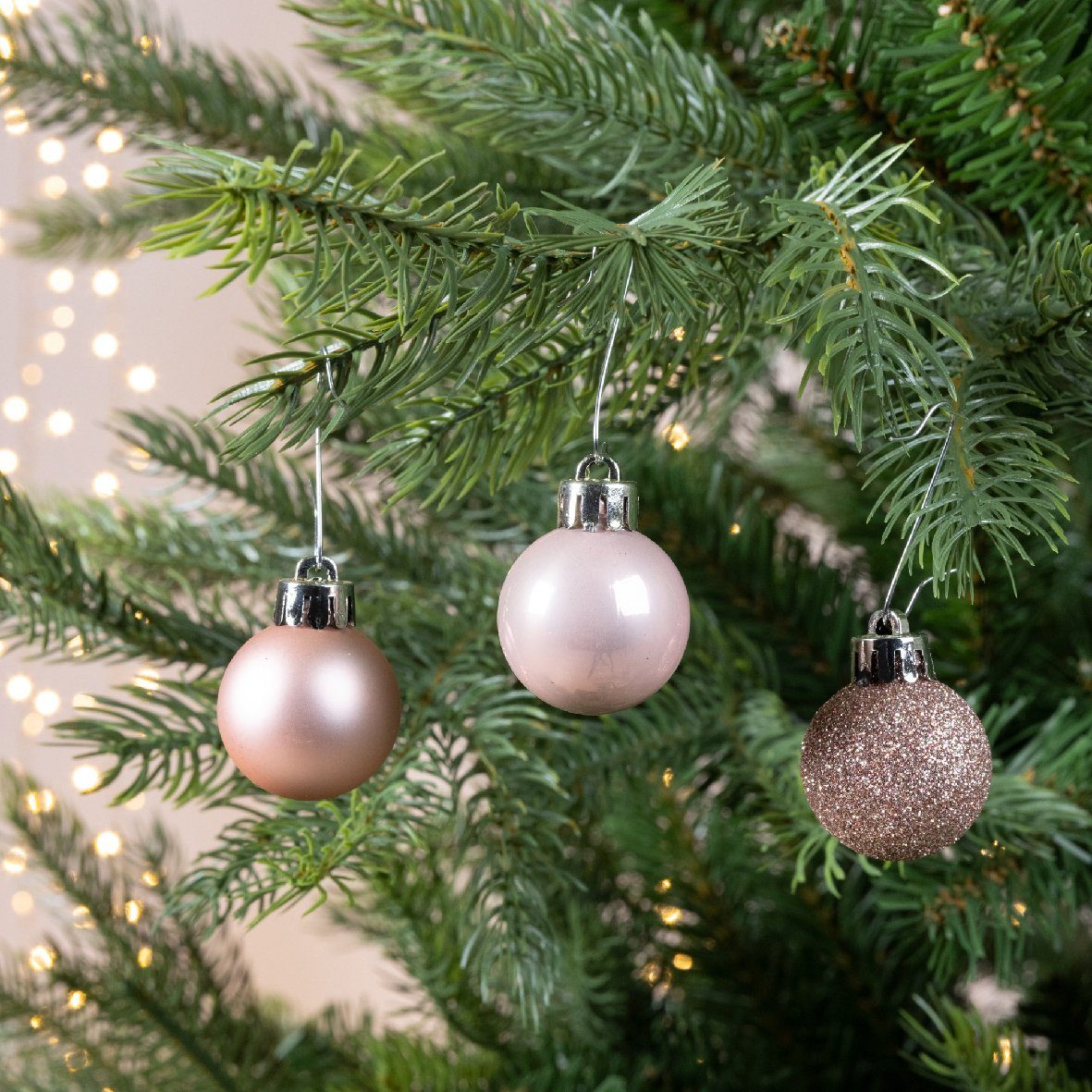 Decoris season decorations Weihnachtsbaumkugel, Weihnachtskugeln Rosa 3cm Set Kunststoff 14er 