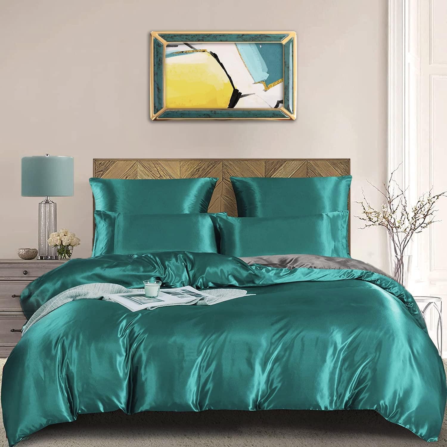 LuxusKollektion Wendebettwäsche Bettwäsche 135x200cm Türkis/Grau Glanzsatin