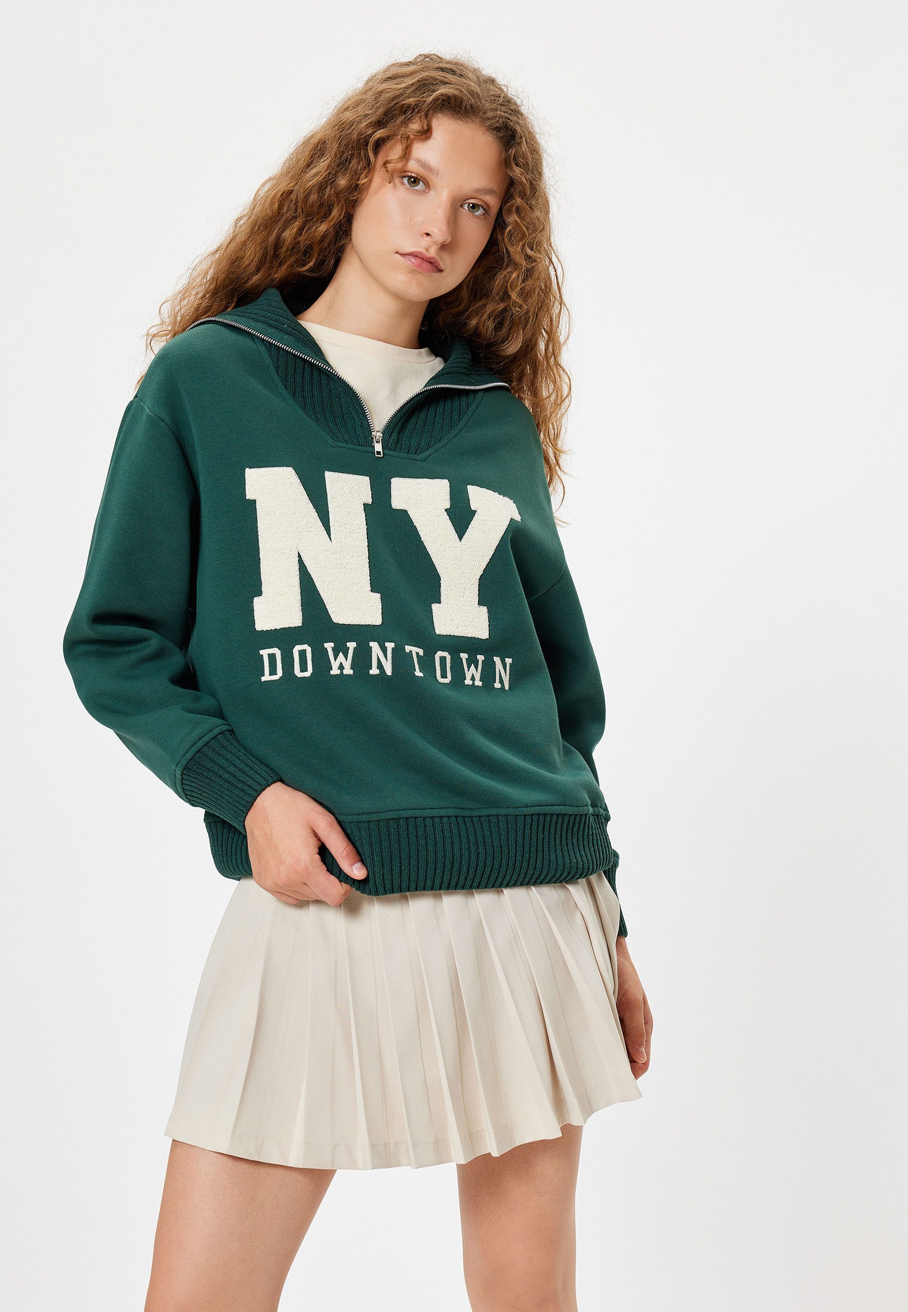 Koton Sweatshirt Halbreißverschluss Mit Stickerei