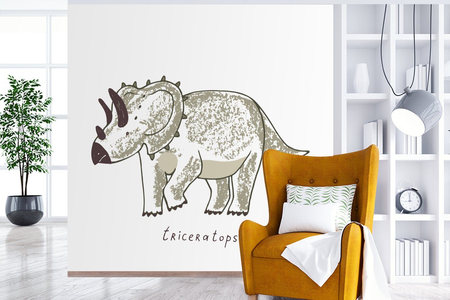 Mädchen Matt, - Kinder, oder Wohnzimmer Vinyl Jungen MuchoWow (5 Dinosaurier Wandtapete - für Triceratops St), Tapete - - bedruckt, Kinderzimmer Fototapete - Schlafzimmer,