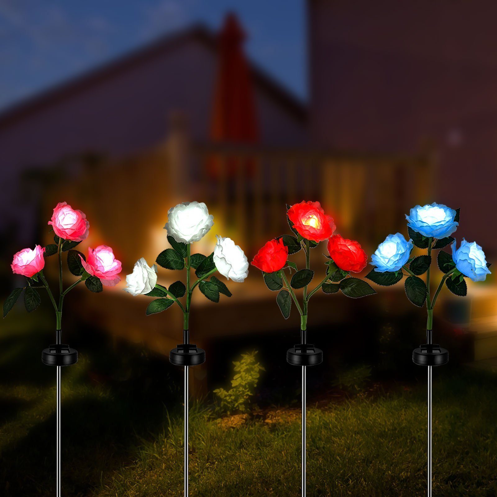 Lichter, für fest 2V LED Solarlampen für Garten, integriert, Wasserdicht rosa Außen, Lampen Garten Solarleuchten Garten Deko, LED mit Rose Rose Rasen iscooter Solar Solarleuchte LED 3