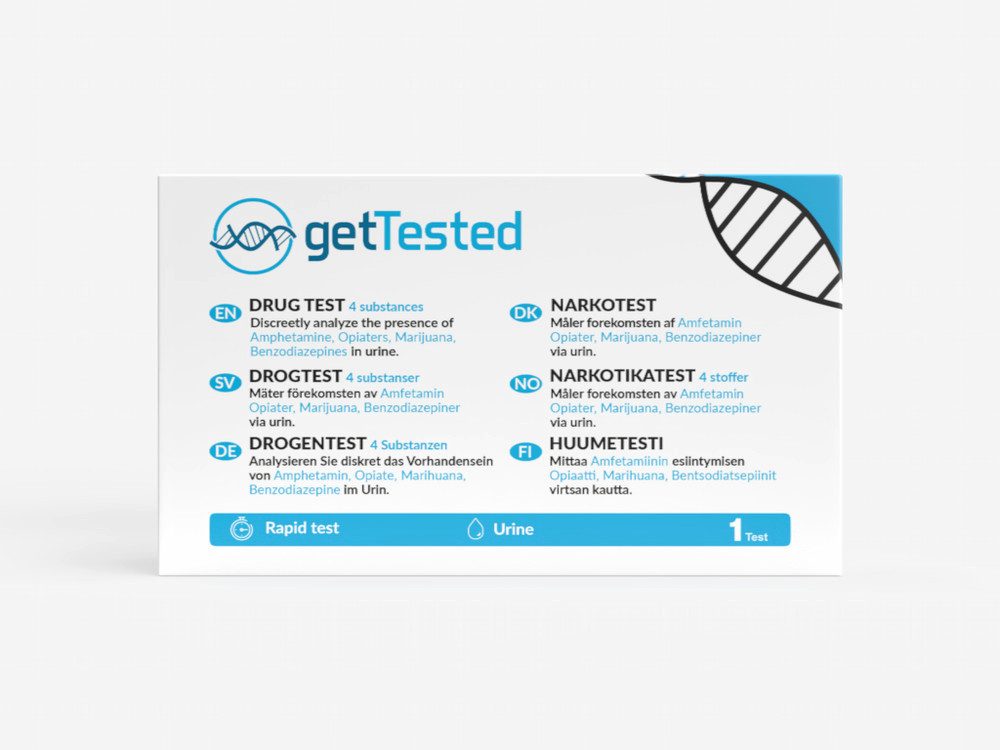 GetTested International AB Drogen-Schnelltest Drogen Schnelltest für 4 verschiedene Substanzen, 4 Messparameter, Testkit, Mehrfachtest, 1-tlg., Heimtest, Selbsttest