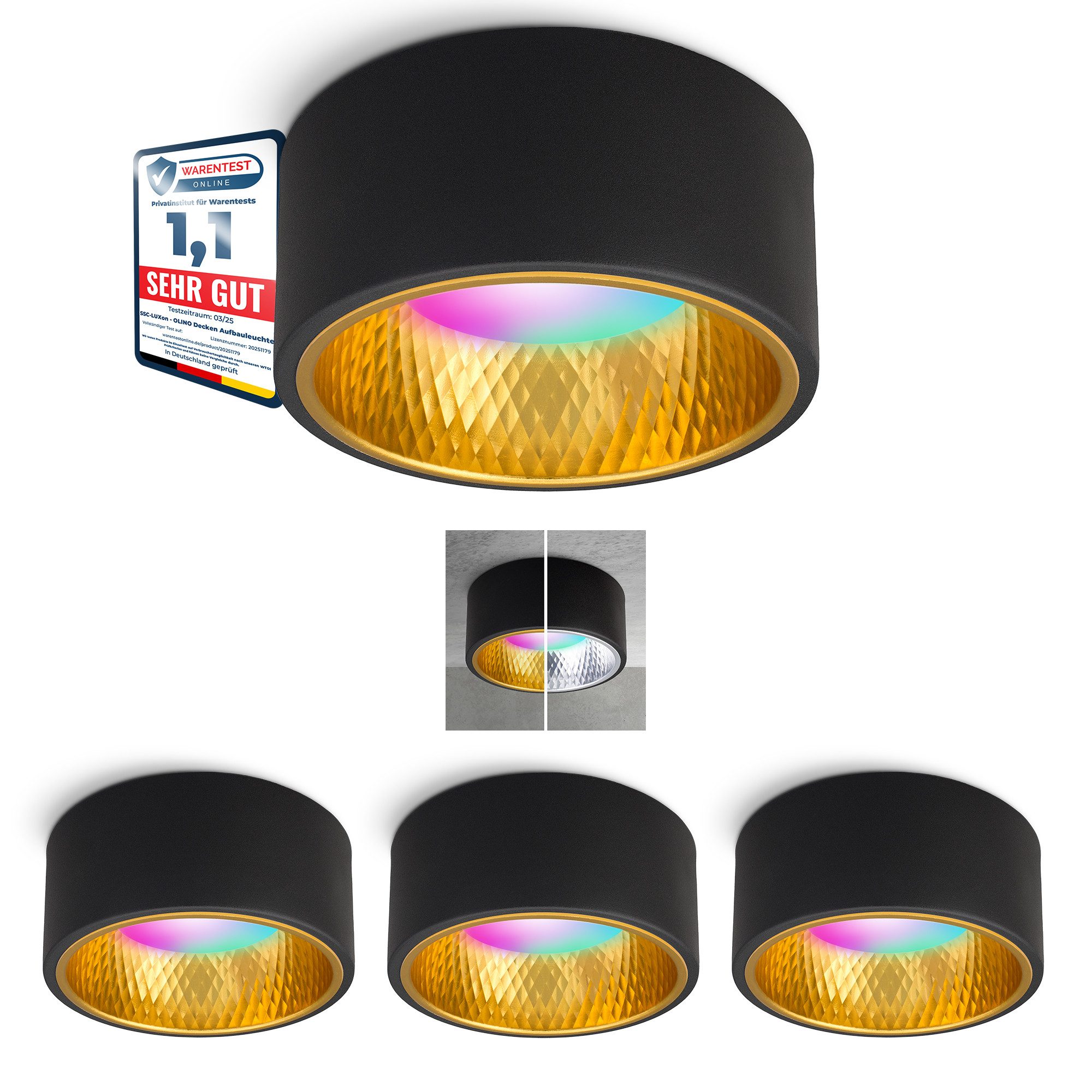 SSC-LUXon LED Aufbaustrahler OLINO Aufbauspot schwarz gold / silber RGB+W Smart GX53 LED 230V, RGB & Weißtöne