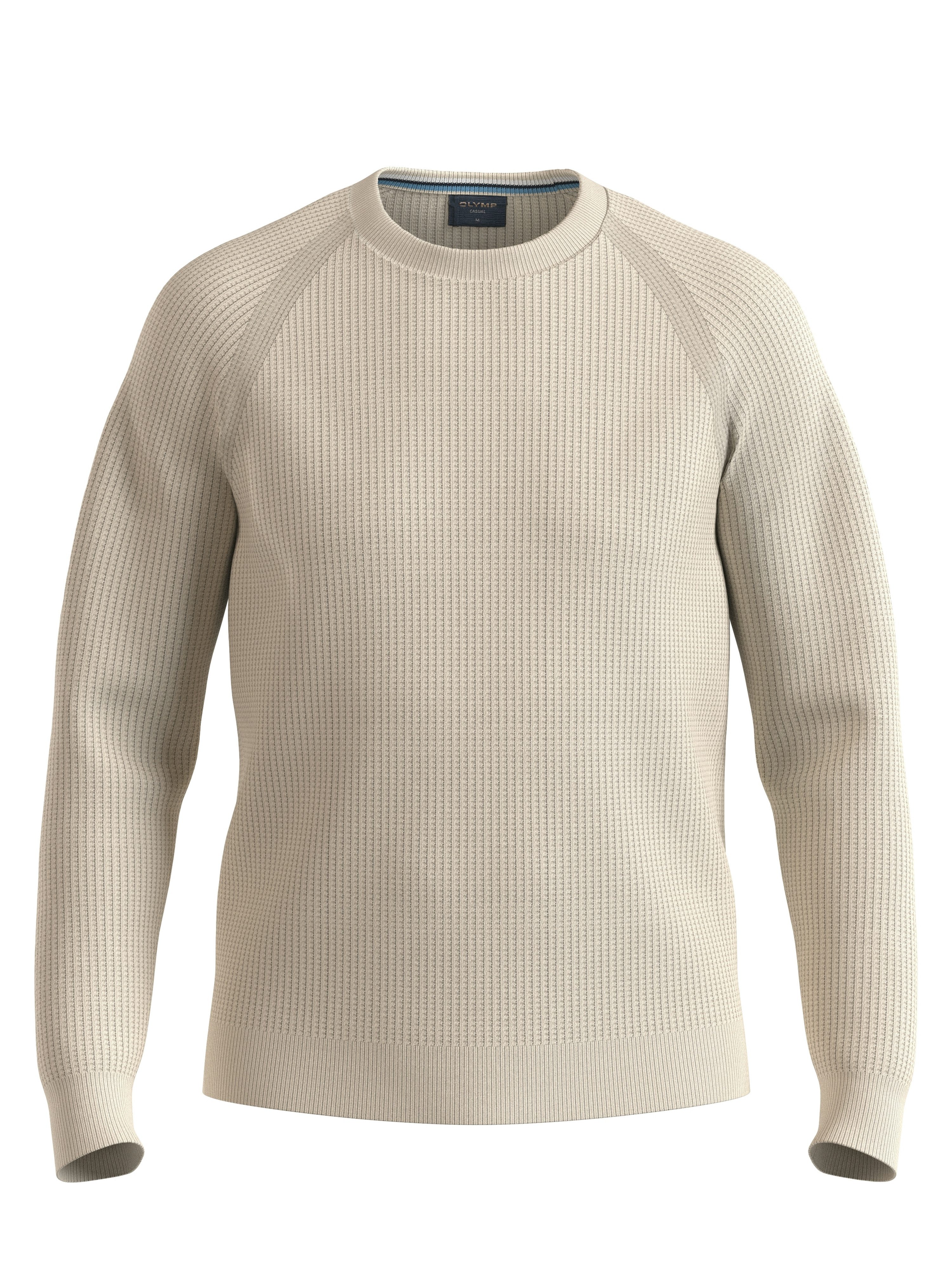 OLYMP Rundhalspullover Waffle Structure Rundhals, casual, unifarben, regular fit