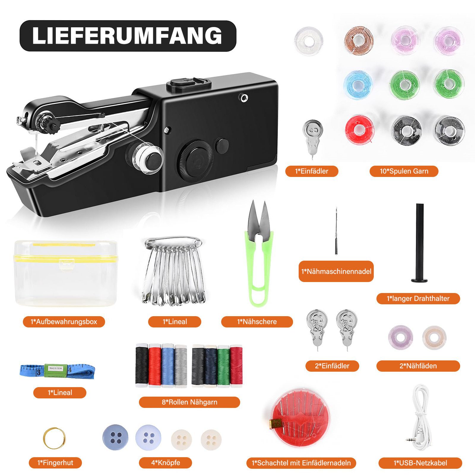 MOPUEA Nähmaschine Elektrische Mini Nähmaschine 32-teiliges Set Handnähmaschine,Tragbar