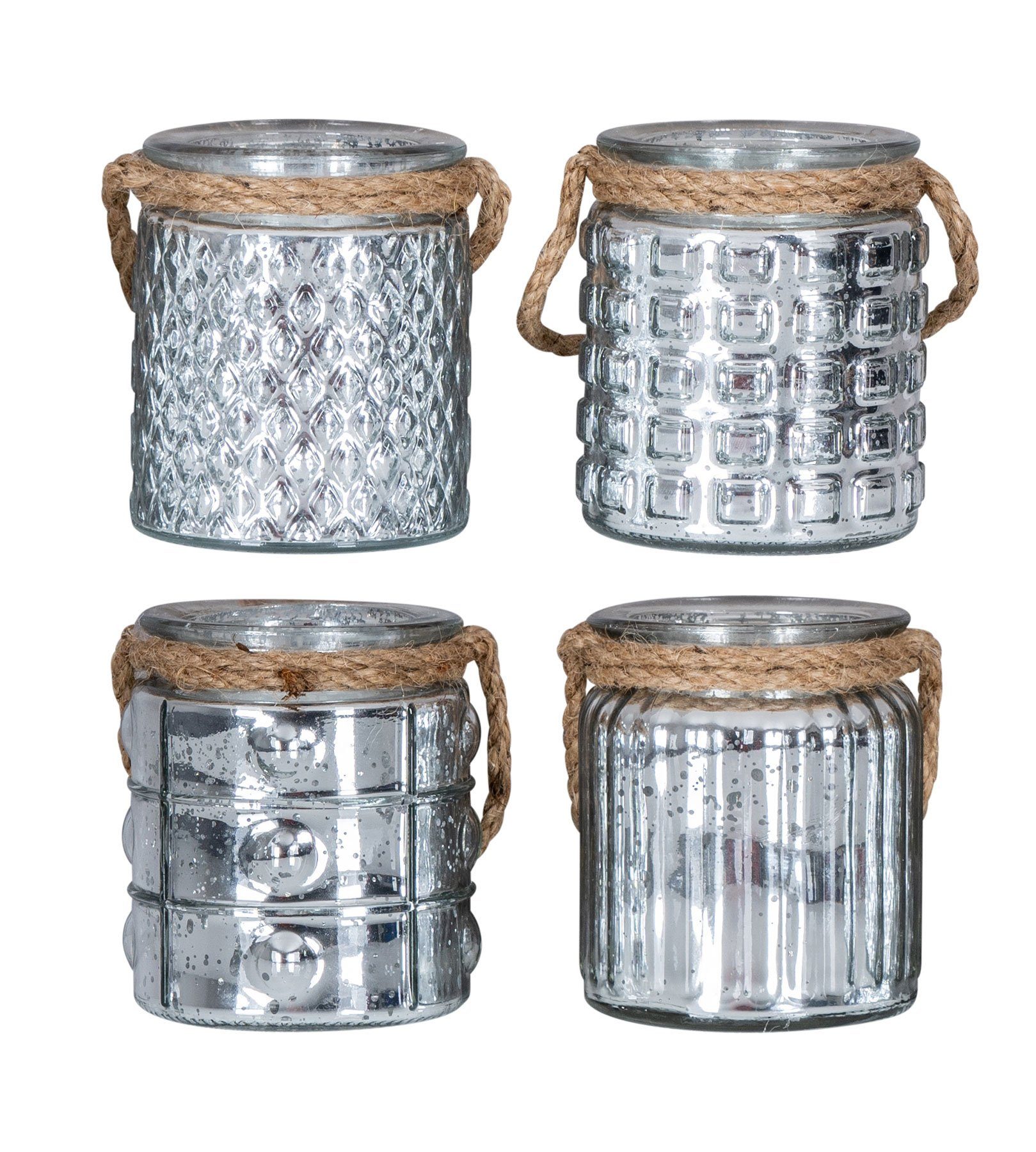 Levandeo® Teelichthalter, 4er Set Windlicht H10cm Glas Silber Teelichthalter Tischdeko Kerzen