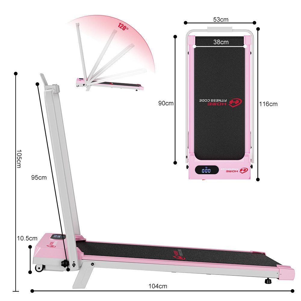 HOMEFITNESSCODE Laufband 3-in-1 Klappbares Laufbänder mit 5 % Steigung (Fernbedienung – LED-Display – 120 kg Tragkraft), elektrisches Laufband mit Armlehnen – 1–6 km/h – 2,5-PS-Motor