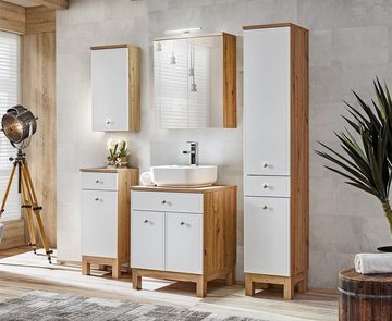 einfachgutemoebel Waschtisch-Set Badezimmer Unterschrank Somoza 87cm, Türe & Schubfach, eiche-weiss, (Badmöbel, Bad Unterschrank)