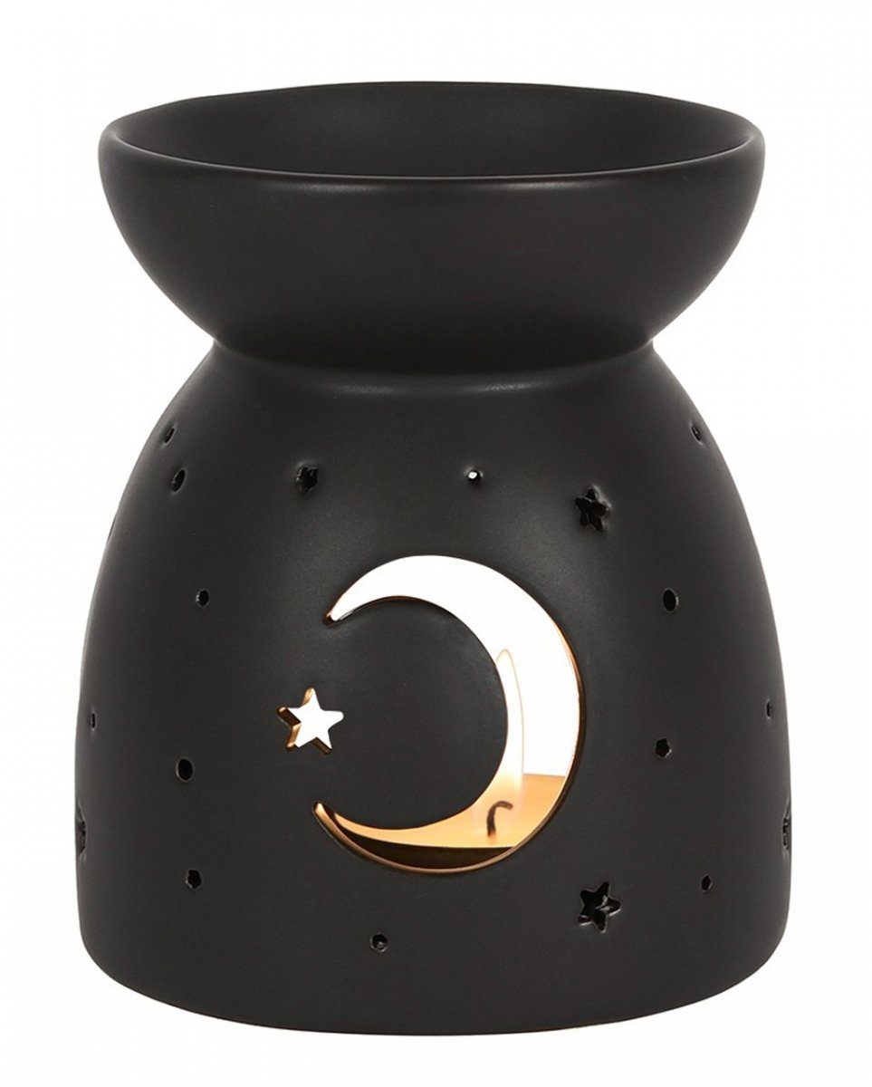 Horror-Shop Kerzenständer Schwarzer Teelichthalter mit Mond & Sterne für Duf
