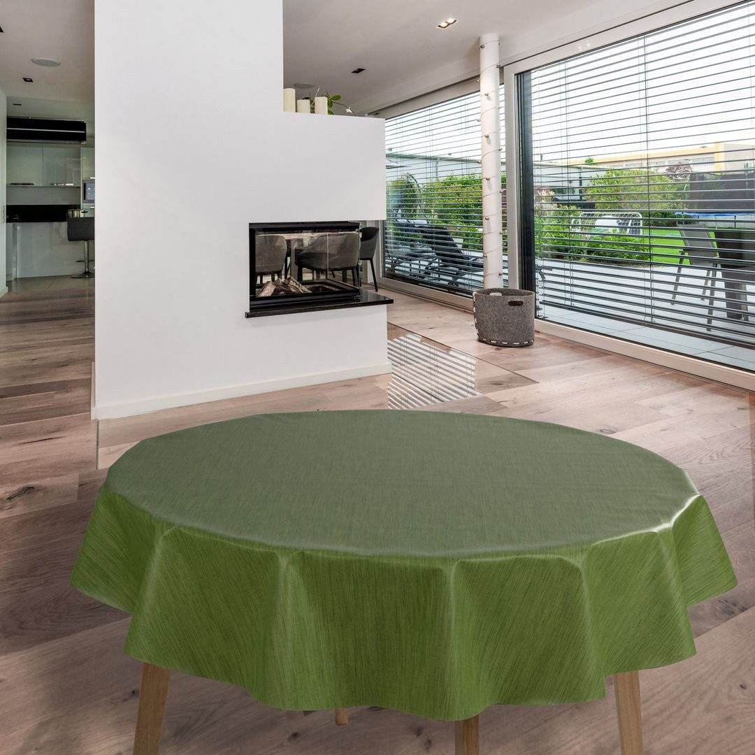 Tischdecke Wachstuch-Tischdecken Grün Leinenoptik Rund 140cm