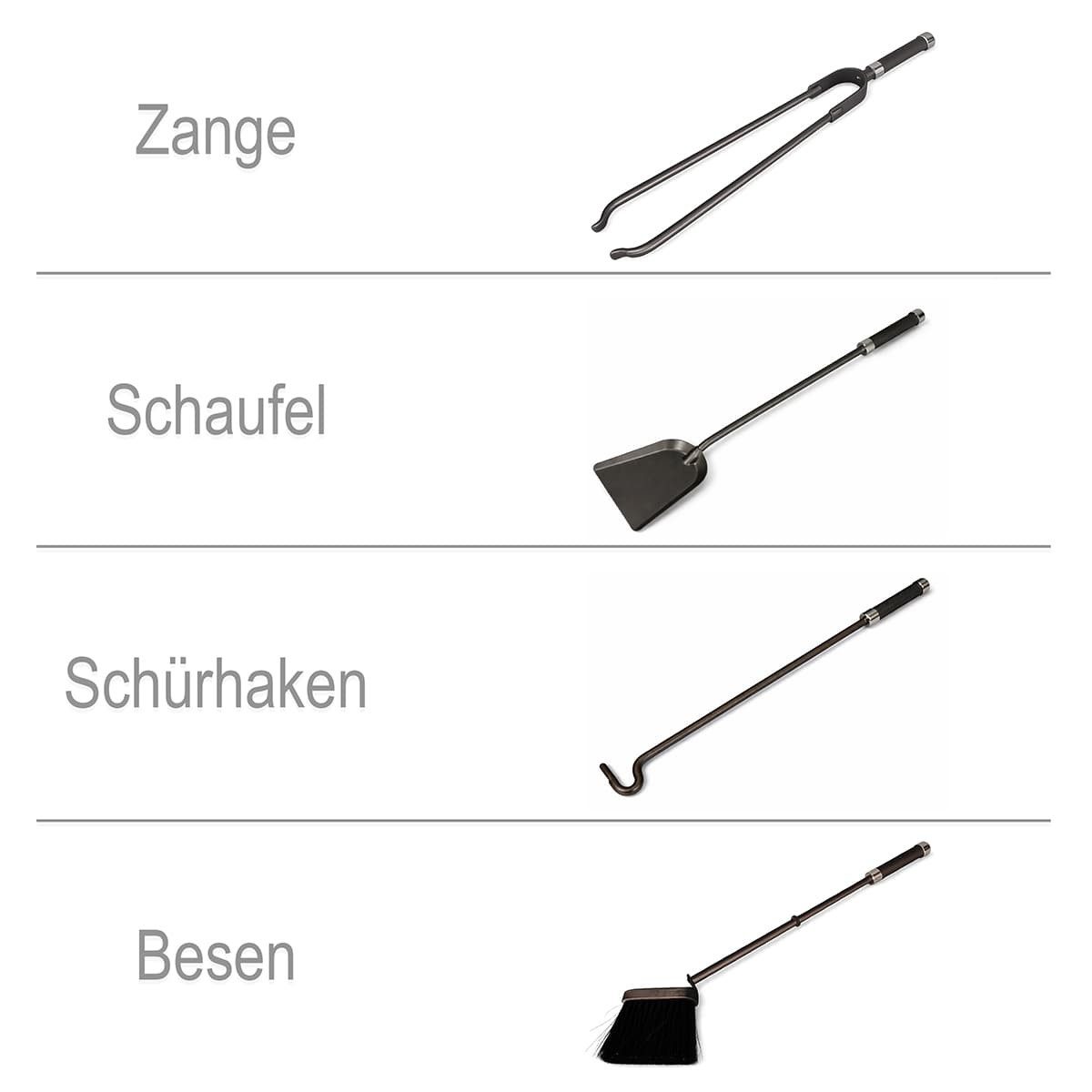 MS Beschläge Kamingarnitur Kaminbesteck 5-tlg. Anthrazit - Ofengarnitur eckig, Kaminset geschlossener Behälter - Ofenset hochwertig