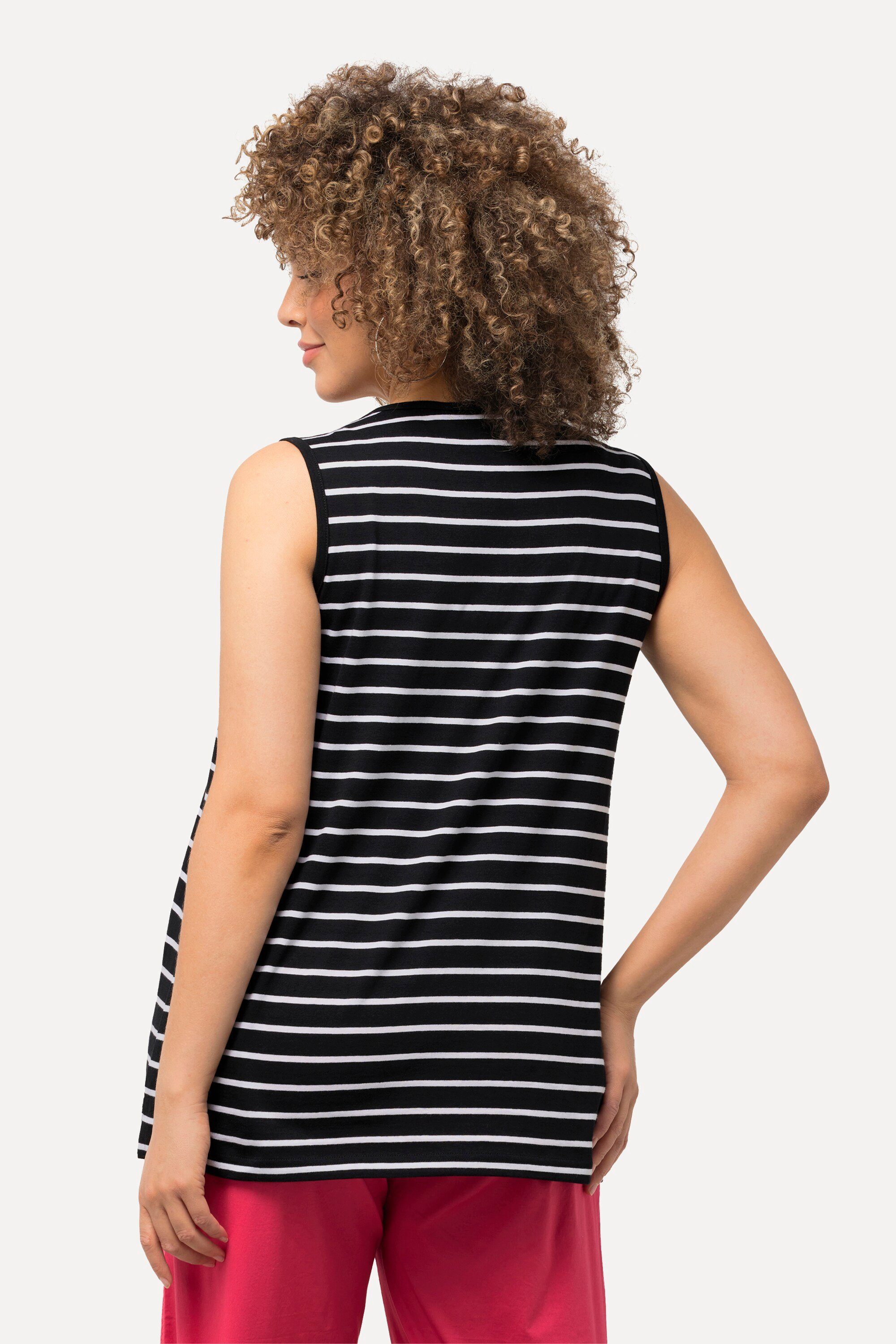 Ulla Popken Longtop Top 2er-Pack Ringel/uni V-Ausschnitt ärmellos (2-tlg) günstig online kaufen