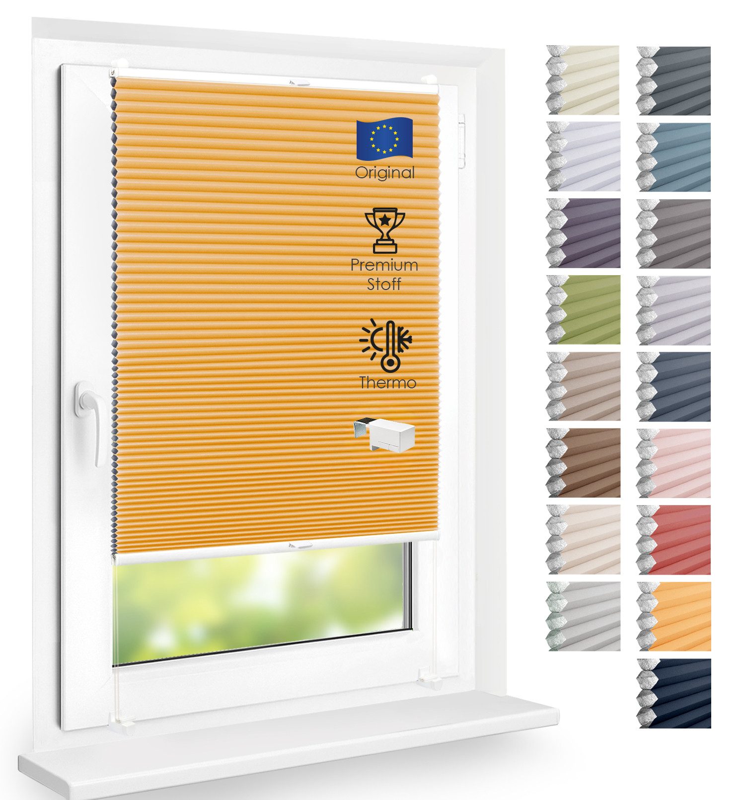 DomDeco Wabenplissee Thermo Plissee ohne Bohren - Hitzeschutz, Verdunkelung, verspannt, abdunkelnd, Klemmfix, stufenlos, kälteschutz, modernes Fensterplissee