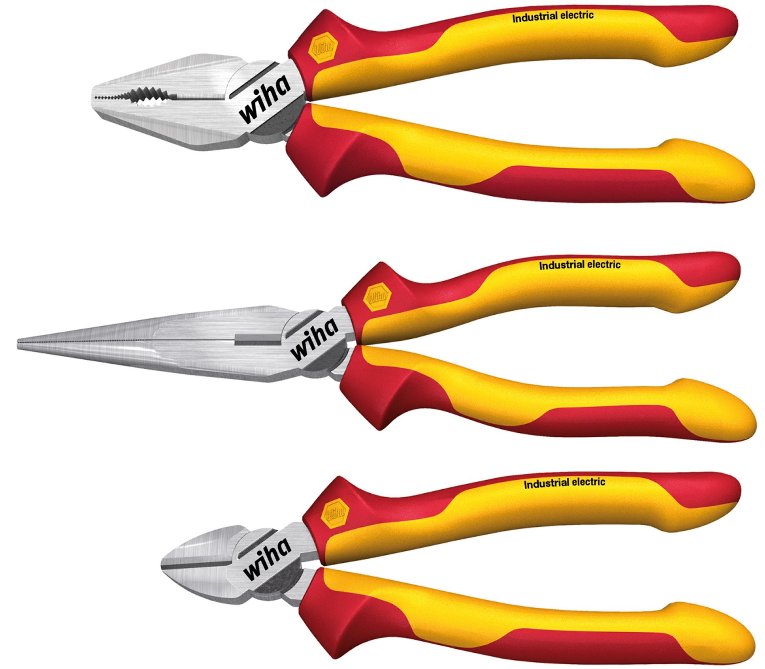 Wiha Щипціset Elektriker (38637) - 3 tlg., Kombizange 180 mm, Flachrundzange 200 mm, Seitenschneider 160 mm, VDE