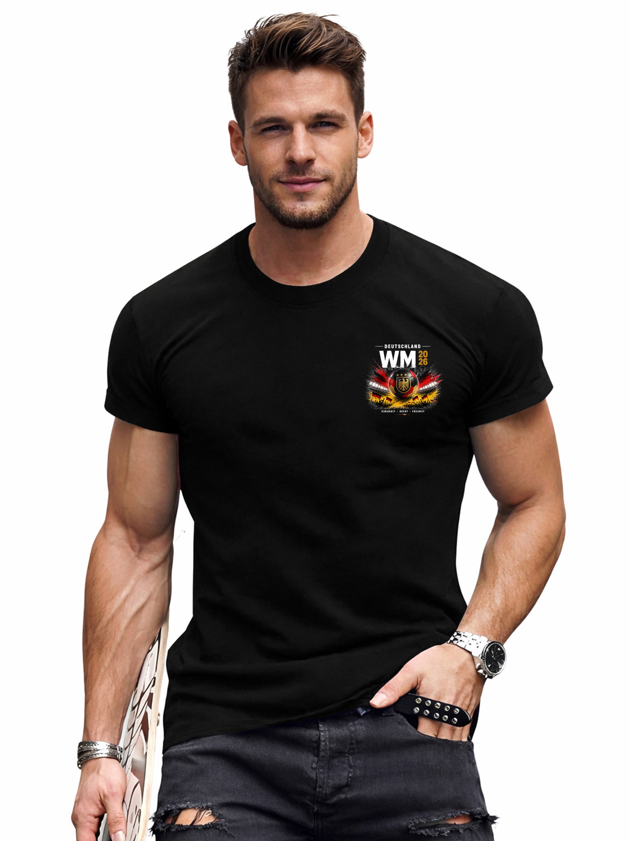RMK T-Shirt Herren T-Shirt Basic Rundhalls Fußball Deutschland WM 2026 100% Baumwolle
